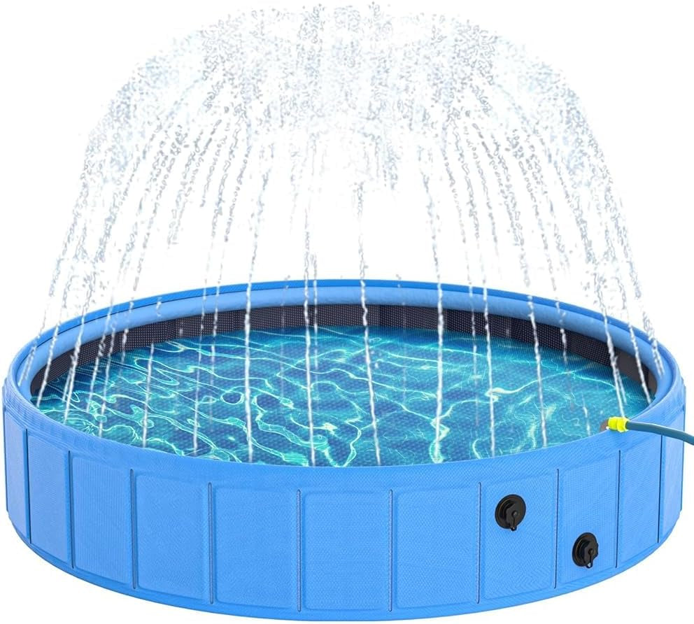 Foldable Dog Pool with Sprinkler, Large Non-Slip PVC Pet Bath, 79 Inch | 2-In-1 Pet Bath and Sprinkler with Non-Slip Base for Dogs and Kids, Ideal for Backyard Cooling, Bathing and Summer Water Play