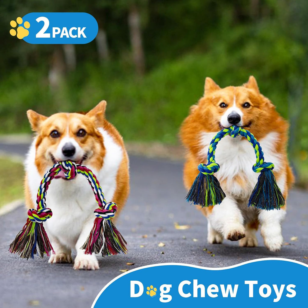 [2 Pack] Dog Rope Toys, Dog Chew Toy for Medium and Small Dogs, 3 Knots Heavy Duty Puppy Rope Toy, 100% Cotton Tug of War Dog Toys for Boredom, Teeth Cleaning