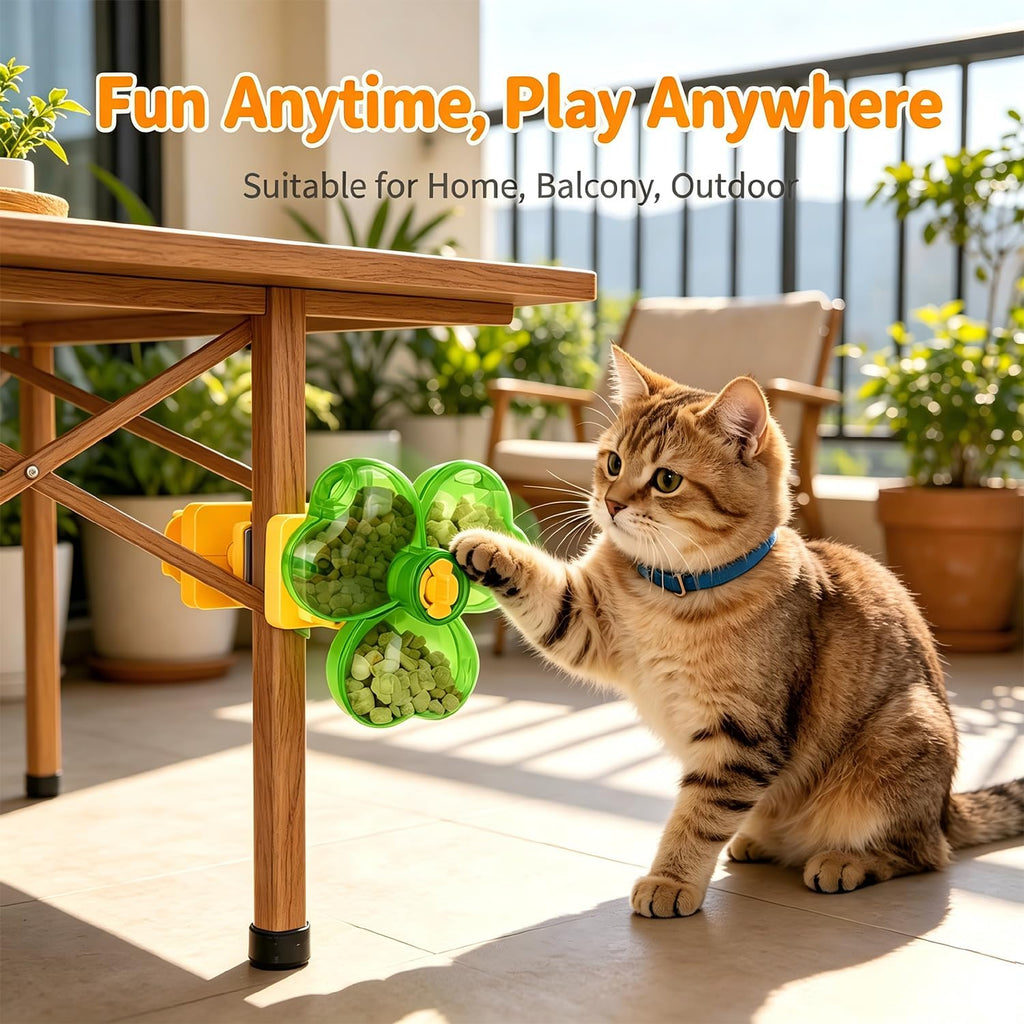 Interactive Dog Puzzle Toy, Treat Dispensing Dog Toy with 3-Chamber Design for Dogs & Cats, Space-Saving Clamp-On Food Dispenser for IQ Training & Enrichment, Ideal for Table, Door & Desk