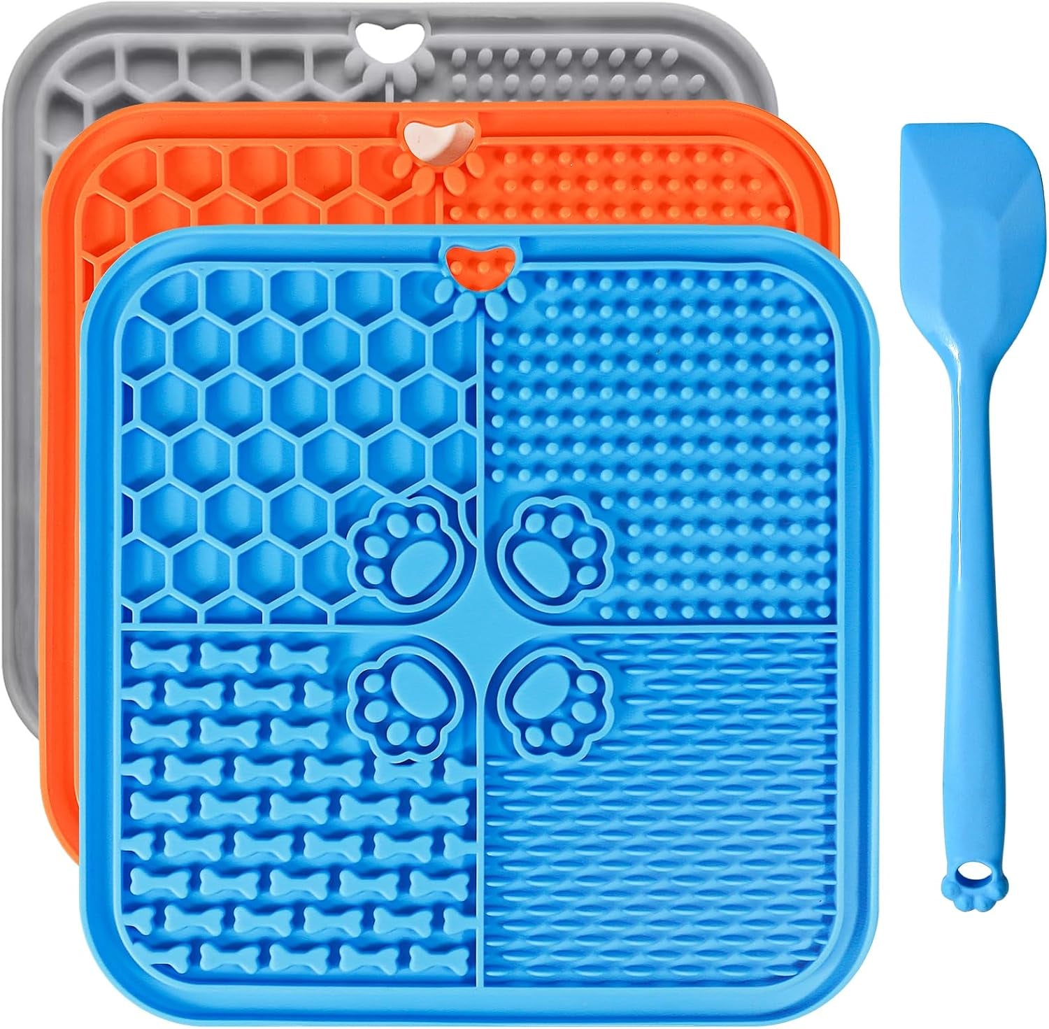 Lick Mat for Dogs, Dog Lick Mat with Suction Cups, Pet Food Mats and Slow Feeder Cat Bowl for Dog Anxiety Relief Pet Enrichment Toys for Bathing Station and Cat Grooming 2 Pack (Blue & Orange)