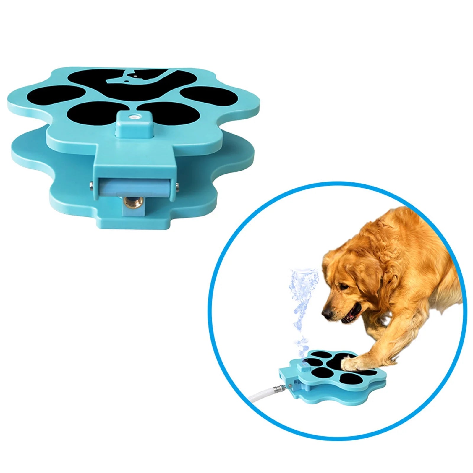 Dog Water Fountain and Sprinkler, Outdoor Pet Dog Step on Water Dispenser with Hose, Multifunctional Paw Activated Drinking Fountain, Garden Sprinkler Toy, Blue