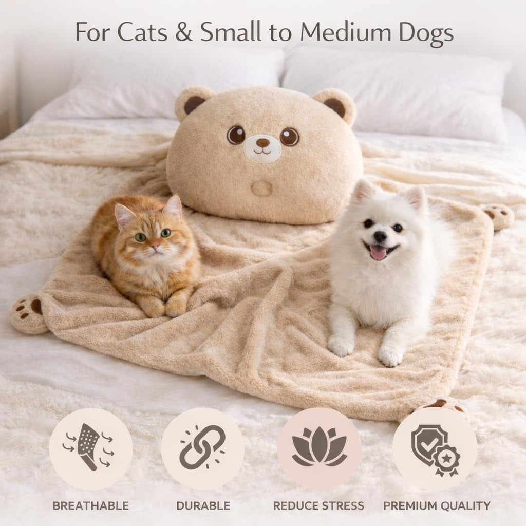 Dog Calming Pillow & Dog Blanket Set. Soft and Neck-Friendly, Washable Pet Pillows for Small Medium Dogs and Cats. Anxiety Relief Cuddle Pillow. Fluffy Plush Washable Pet Bed Mat (Medium)