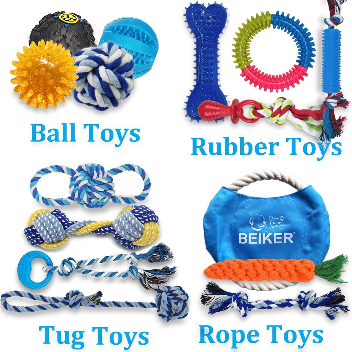Dog Teething Chew Toys - 15 Pack Small Medium Breed Puppy Toy, Variety Dogs Rope Chew Toys Bundle for Boredom, Pet Interactive Squeaky Treat Dispensing Ball for Puppies