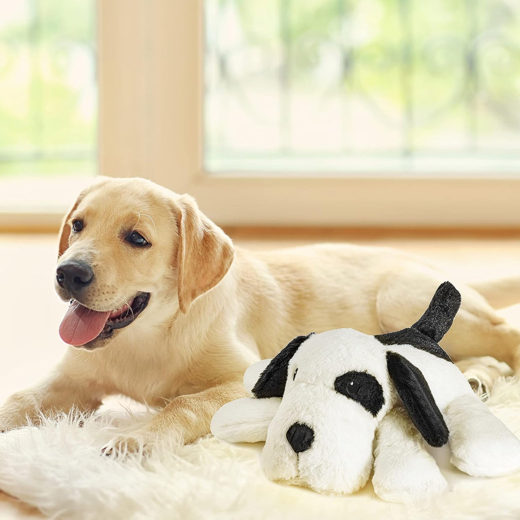 Heartbeat Warm Heat Stuffed Animal for Dog Anxiety Relief, Calming, Behavioral Aid, Sleep Aid, Soothe, Cuddle Comfort Toy, Black & White