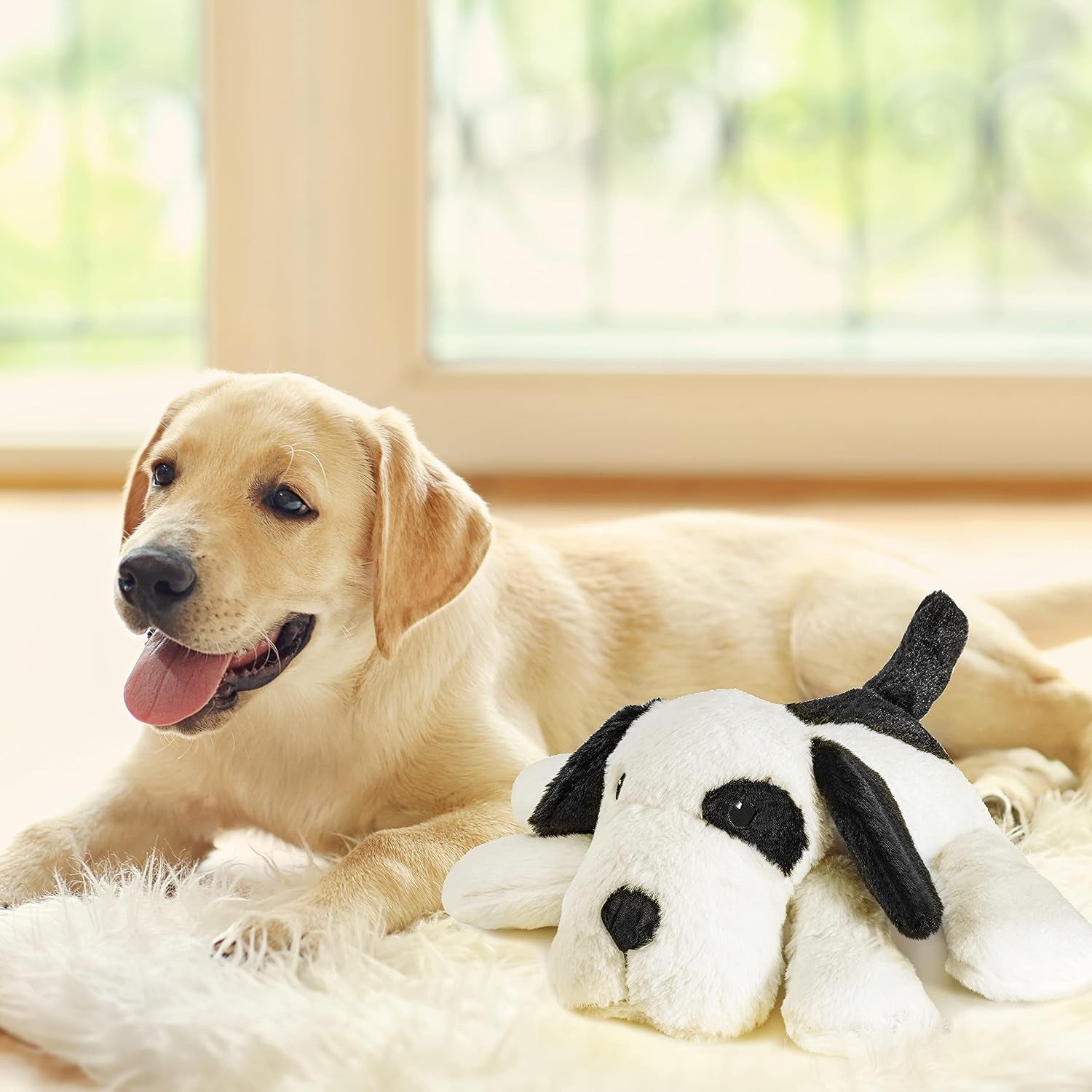 Heartbeat Warm Heat Stuffed Animal for Dog Anxiety Relief, Calming, Behavioral Aid, Sleep Aid, Soothe, Cuddle Comfort Toy, Black & White