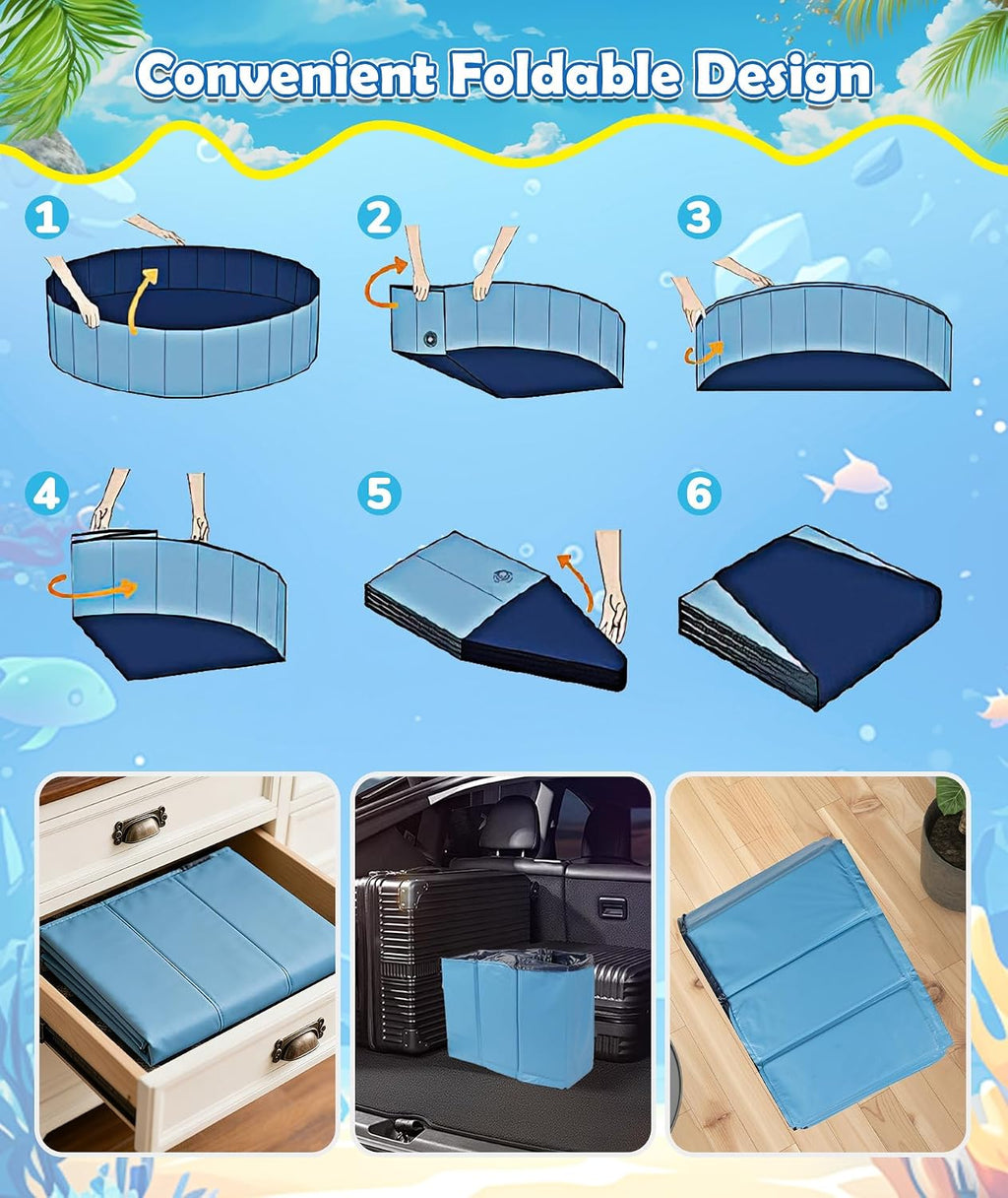 Foldable Dog Pool with Sprinkler, Large Non-Slip PVC Pet Bath, 79 Inch | 2-In-1 Pet Bath and Sprinkler with Non-Slip Base for Dogs and Kids, Ideal for Backyard Cooling, Bathing and Summer Water Play