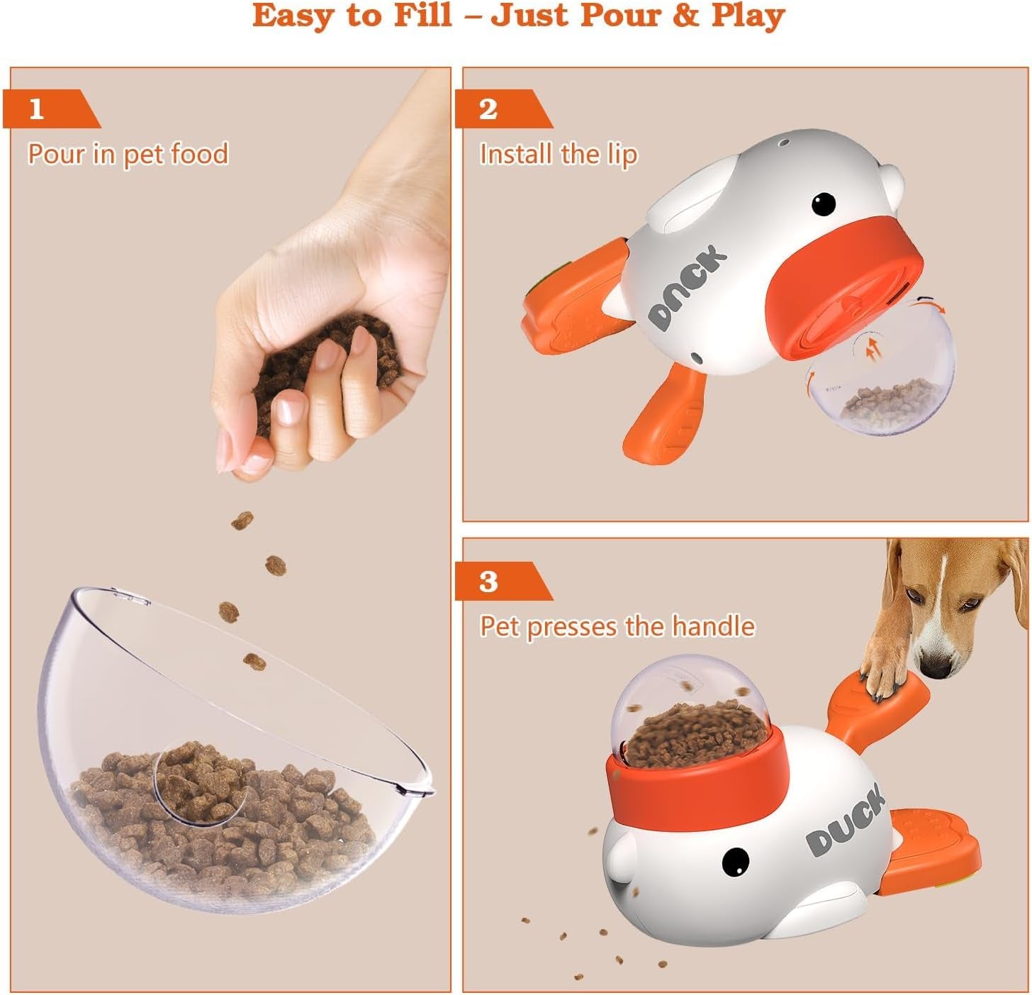 Interactive Dog Treat Dispenser Toy & Slow Feeder Dog Bowls - Duck-Shaped Puzzle Toy for Mental Stimulation, Adjustable Food Outlet for Small to Medium Cats and Dogs