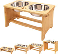 Elevated Dog Bowls,Raised Dog Bowl Stand with 2 Stainless Steel Bowls,Elevated Raised Dog Bowls for Large Medium Small Sized Dogs | Raised Dog Bowl Stand, 10"Tall, 48 Oz Bowls, for Large Sized Dogs, Pet-Safe, Solid Bamboo