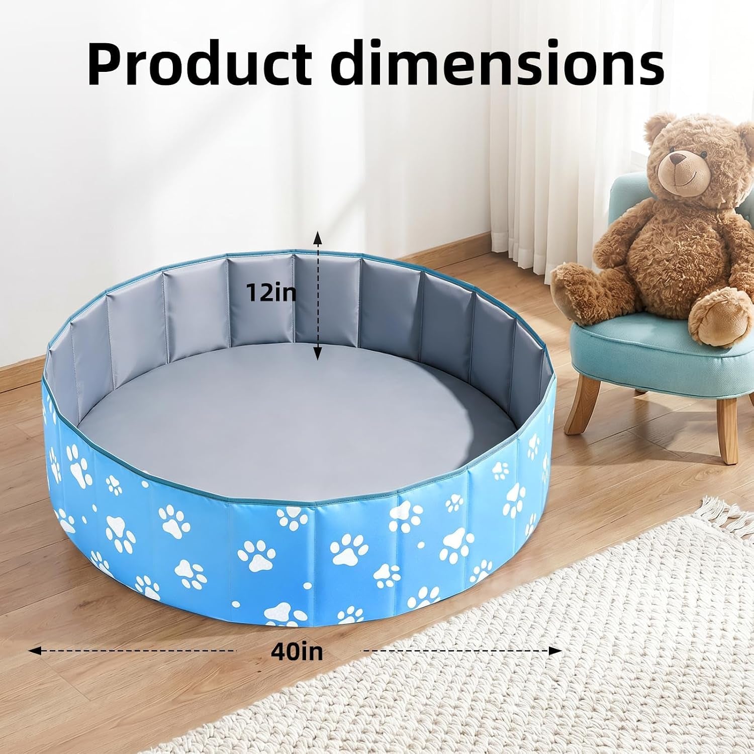 40-Inch Large Dog Ball Pit, Foldable Playpen for Dogs Cats Indoor Outdoor | Ball Pit for All Types of Dog Cat Breeds, Party Toys Gifts. Indoor Outdoor Pet Playpen(No Ball Included) (Blue)