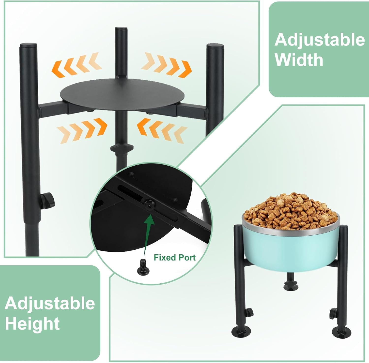 Elevated Dog Bowl Stand, Fits 6-10In Bowls Raised Dog Bowls Holder, 4 Height Adjustable Dog Food Water Feeder Pet Feeding Stand for Large Medium Small Breeds, Black