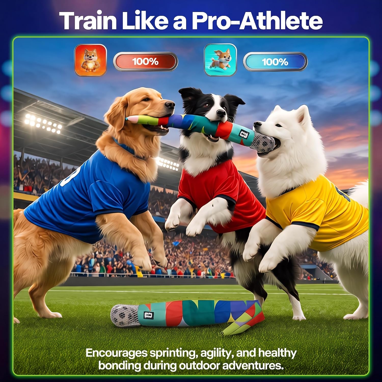 Official FIFA World Cup 2026 Edition, Fetch Dog Ball Toy with Tail, Interactive Throw & Catch Toy for Medium & Large Dogs, Rubber Ball with Nylon Tail for Exercise & Boredom Relief