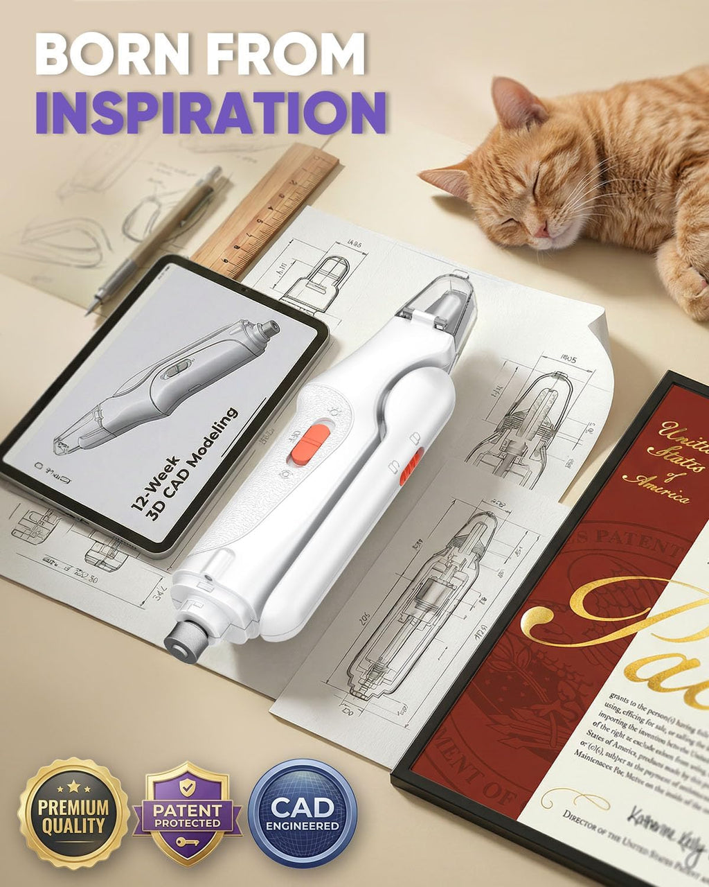 2-In-1 Cat Nail Clippers & Dog Nail Clippers Trimmers for Large Medium Small Dogs Cats Claw Trimmer Quick Sensor and Safety Guard USB Rechargeable with 2 LED Lights Dogs Nail Trimmer