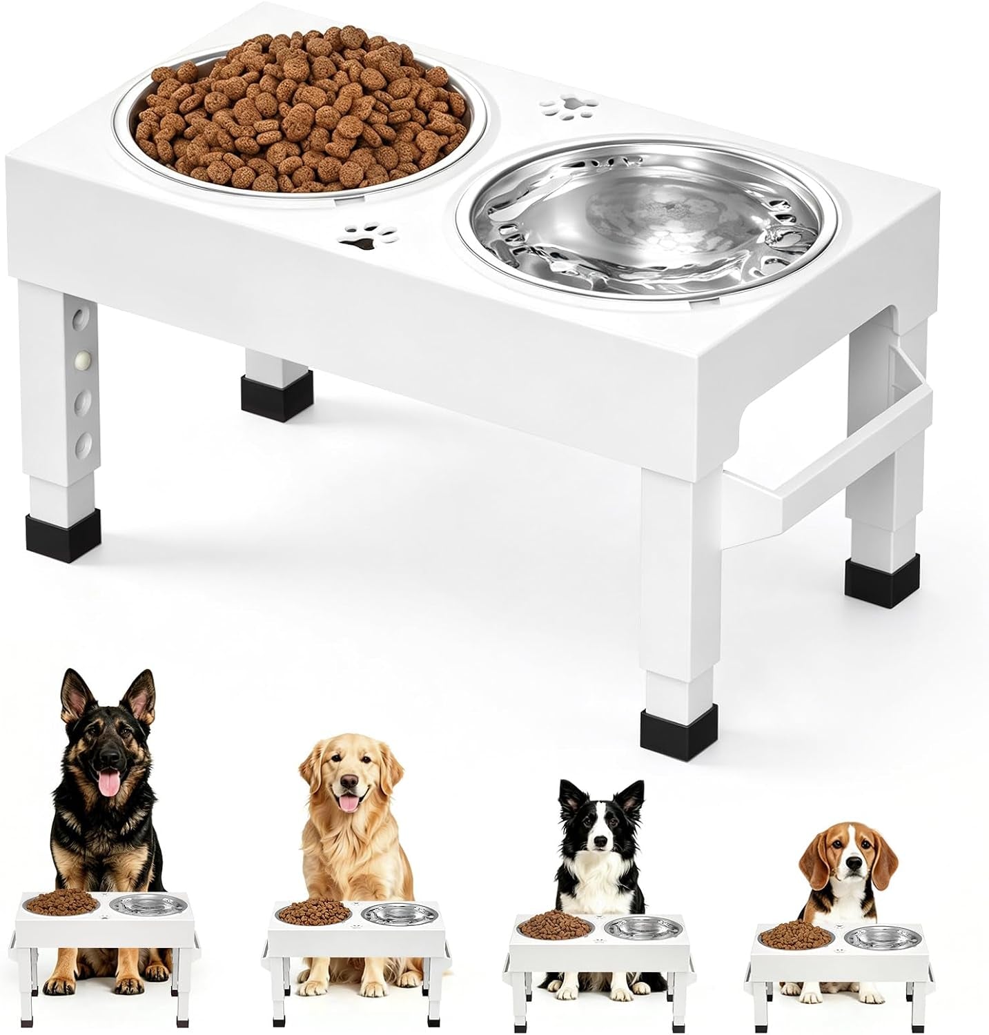 Elevated Dog Bowls Stand Large Breed, Height Adjustable Raised Dog Bowls Holder with 2 Stainless Steel Food Bowls for Small, Medium and Large Canine，Black