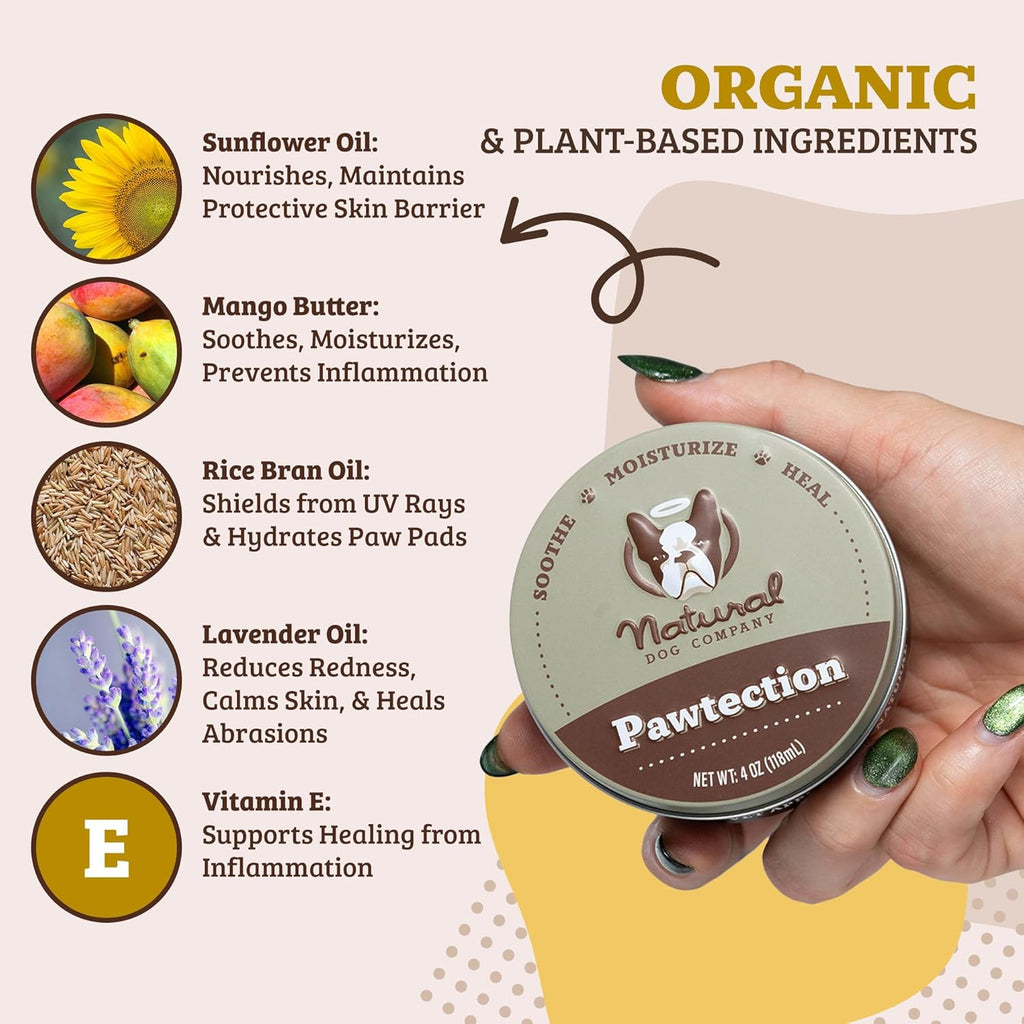 Pawtection Dog Paw Wax, 2 Oz Tin | Hot Pavement Protection, Sand, Asphalt & Trails, Waxy Barrier Balm, Non-Toxic & Lick Safe, Summer Walks, Hiking & Beach Days