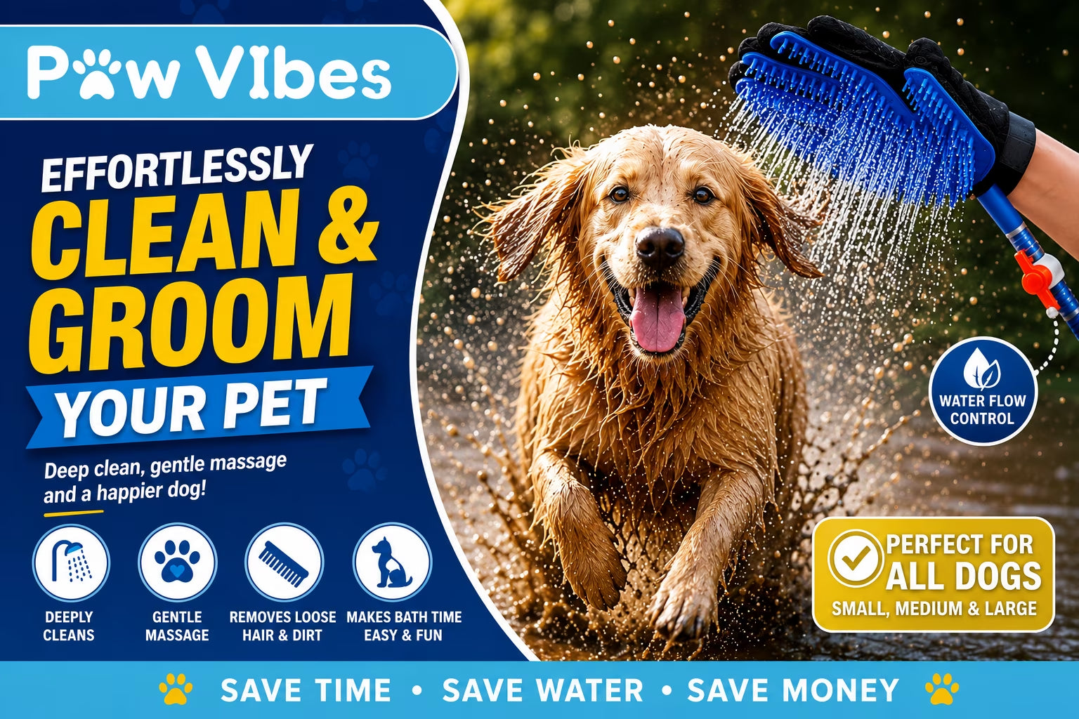 Bathing Hose Glove for Dogs, Cats & Other Pets with Superior Quality Towel
