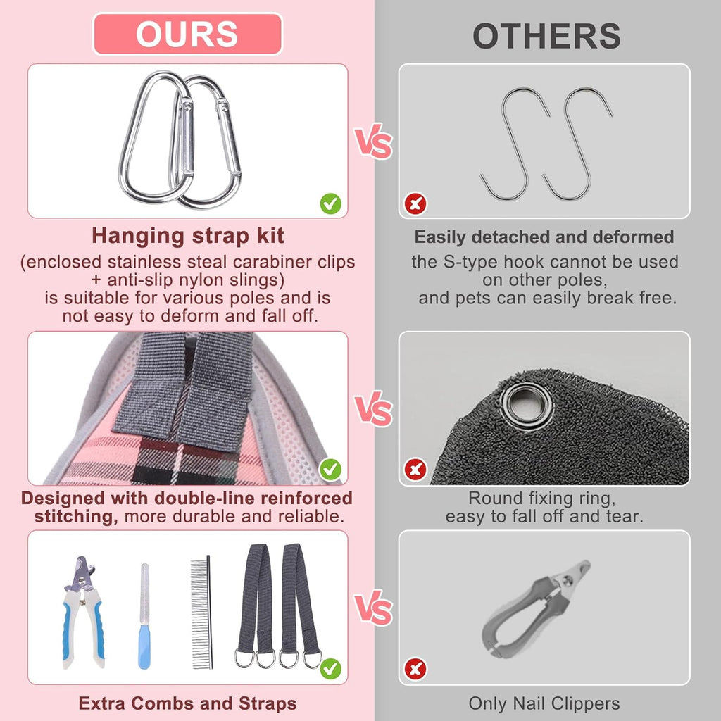 Dog Grooming Hammock for Small Dogs Cat- Dog Sling for Nail Trimming/Clipping- Dog Hanging Harness Holder with Thick Fabric Neck Support & Strap Restraint Claw Care, Pink XS