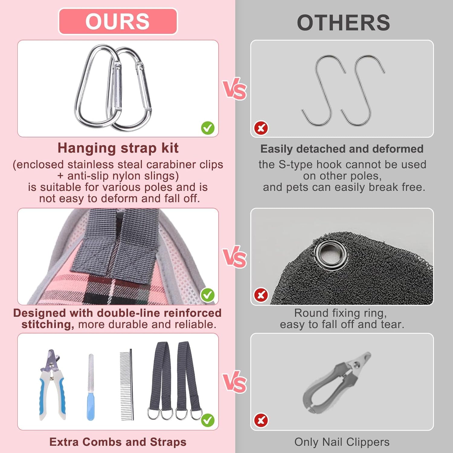 Dog Grooming Hammock for Small Dogs Cat- Dog Sling for Nail Trimming/Clipping- Dog Hanging Harness Holder with Thick Fabric Neck Support & Strap Restraint Claw Care, Pink XS