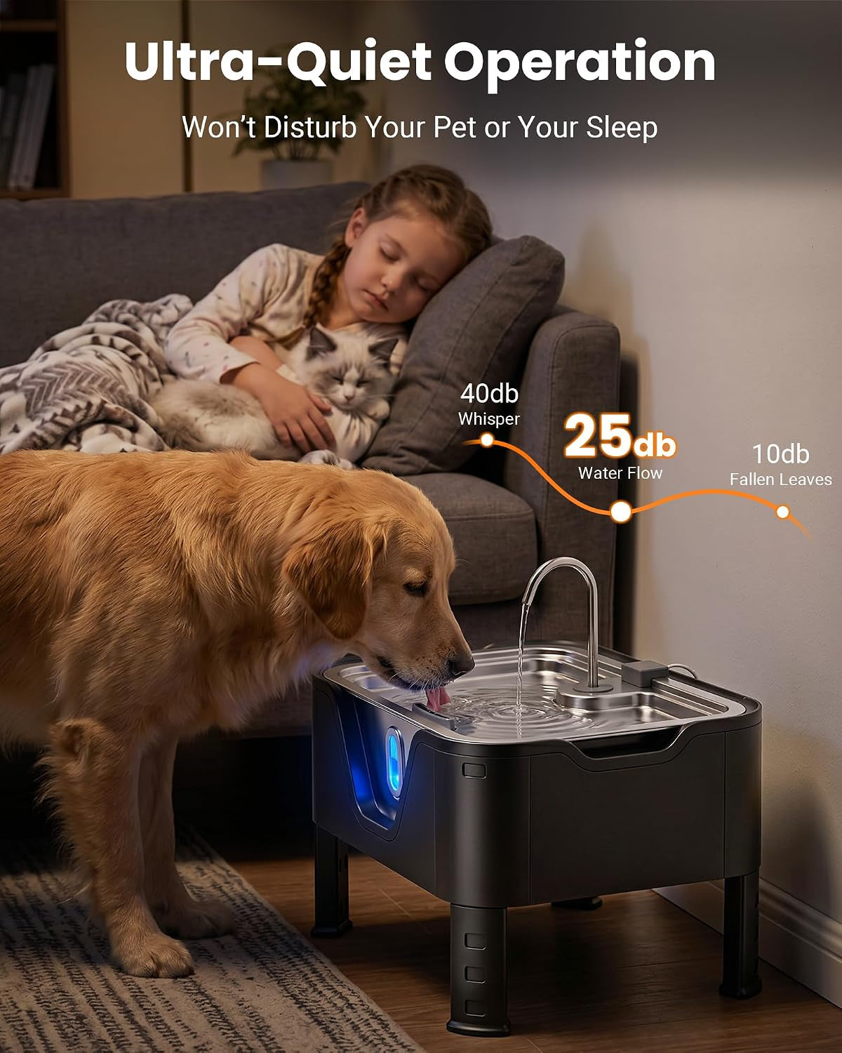 3.17Gal/ 12L Large Dog Water Fountain Elevated Dog Bowls with 3 Filters | 3-Height Adjustable Dog Water Bowl Dispenser, Quiet Stainless Steel Pet Water Fountain for Multi-Pet, Water Level Alert