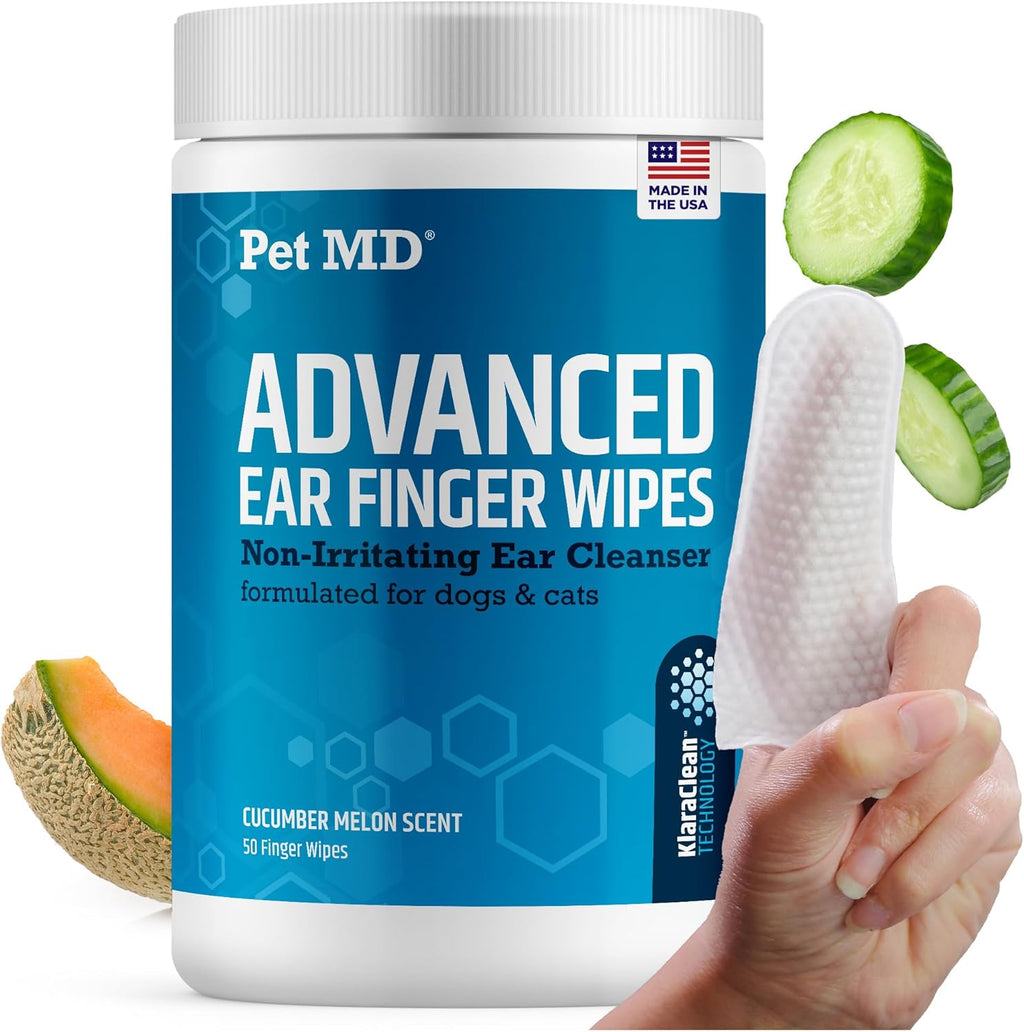 Advanced Ear Finger Wipes for Dogs & Cats - Cucumber Melon (50Ct) | Non-Irritating Cat Ear Wipes & Puppy Ear Cleaner - Pet Safe Cleaner to Aid in Itchiness and Odor