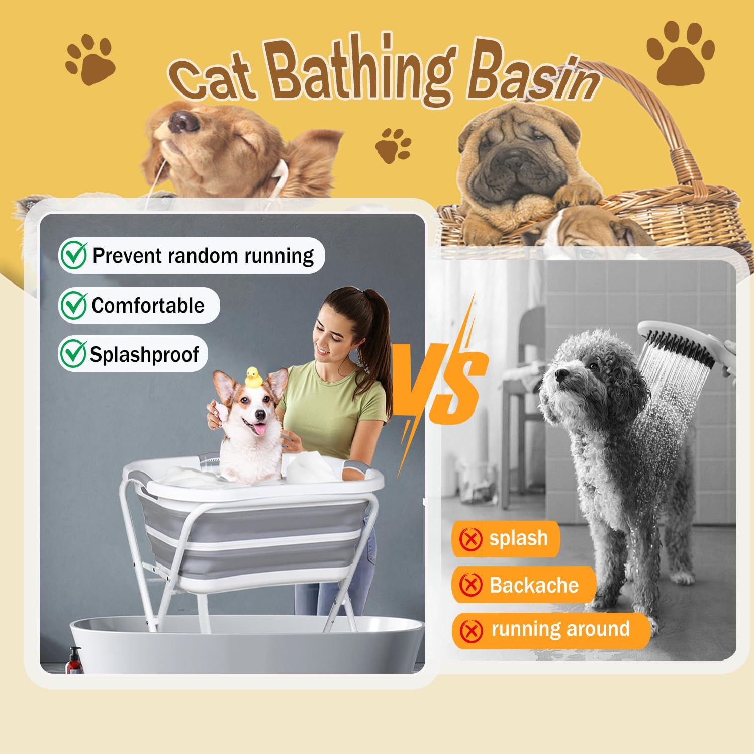 Portable Dog Bath Tub and Dog Washing Station, Collapsible Elevated Pet Tub for Bathing, Showering, Grooming, Pet Bathing Basin for Small to Medium Dogs, Cats and Other Pets (Built-In Drainage System)