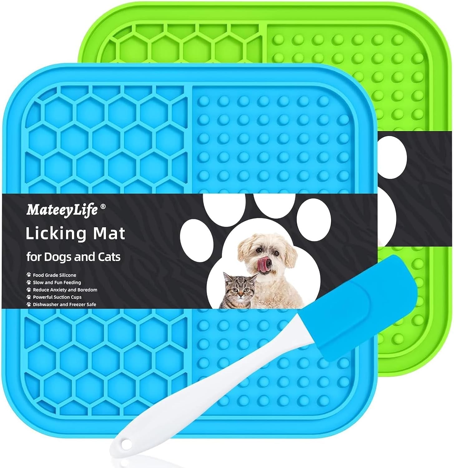 2PCS Small Lick Mat for Dogs and Cats, Licking Mats for Dog Anxiety Relief, Cat Peanut Butter Lick Pad for Boredom Reducer, Dog Treat Mat Perfect for Bathing Grooming Gray&Beige