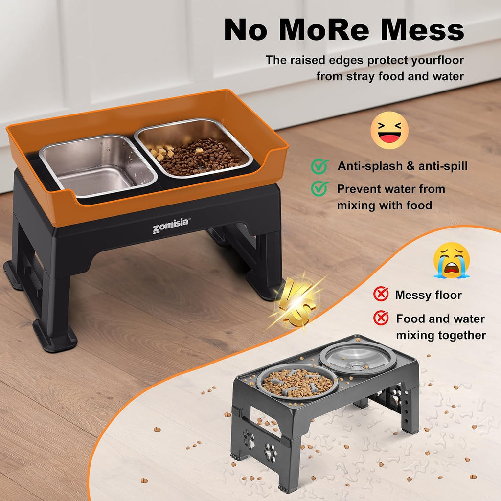 3-In-1 Elevated Dog Bowls - 6 Height Adjustable Raised Dog Bowl Stand, Double Deck Design Mess Proof, Feeding Station with 2 Stainless Steel Bowls & Licking Plate for Small Medium Large Pets