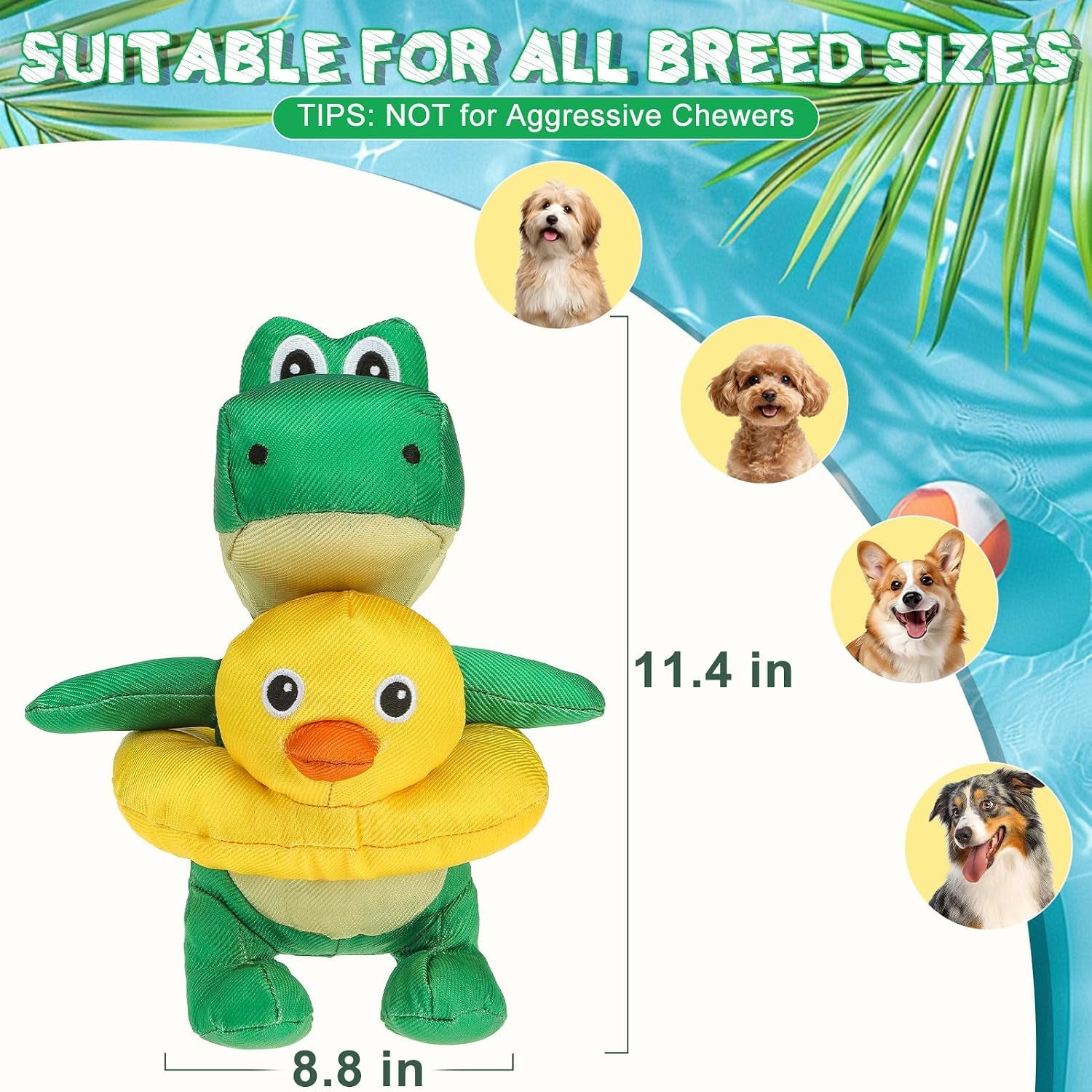 2-In-1 Squeaky Floating Dog Toys for Small Medium Large Dogs, Crocodile & Duck Set Water Pool Toys with Squeakers, Interactive Outdoor Fetch Pet Toy for Beach Lake Summer Essentials