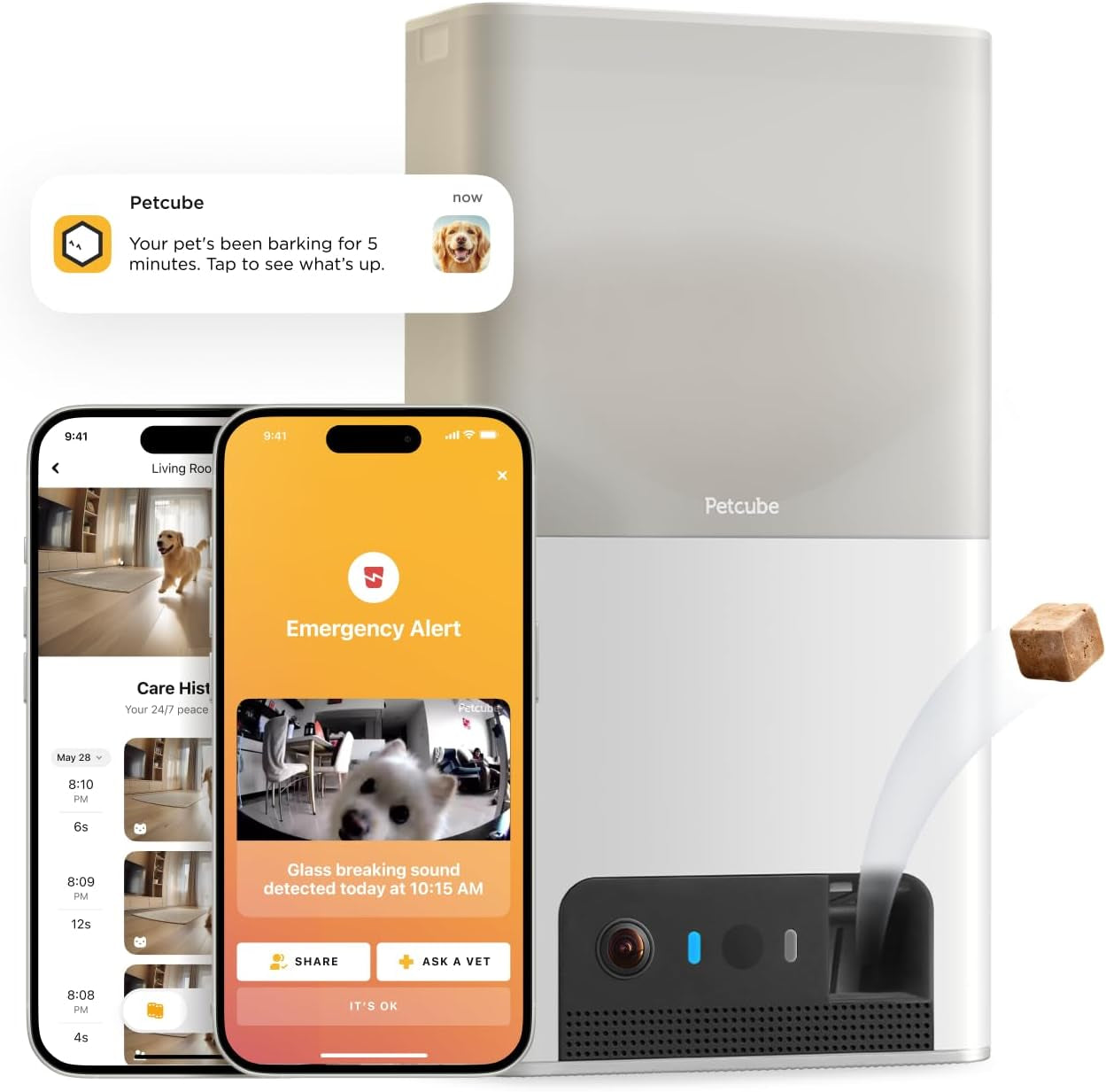 Bites 2 Lite Interactive Wifi Pet Monitoring Camera with Phone App and Treat Dispenser, 1080P HD Video, Night Vision, Two-Way Audio, Sound and Motion Alerts, Cat and Dog Monitor