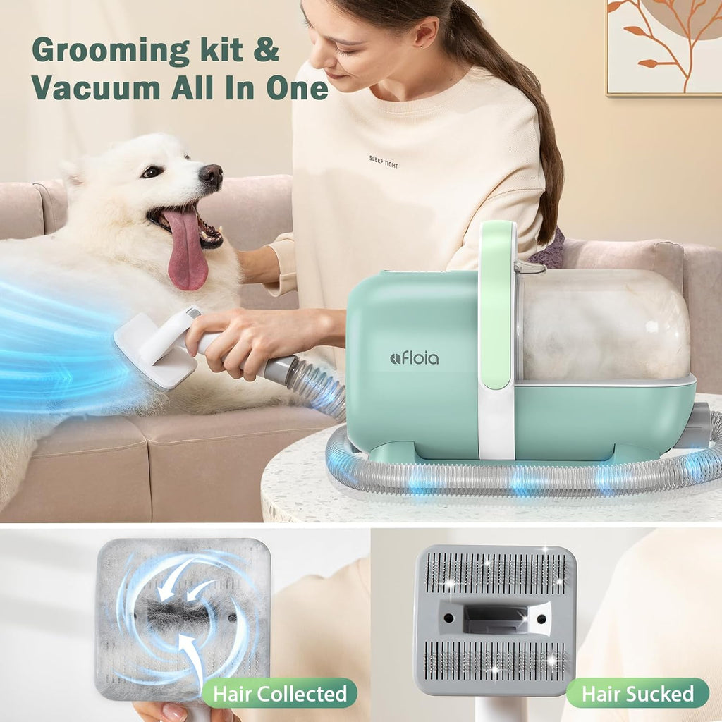 6-In-1 Dog Grooming Vacuum Kit, Pet Clipper & Nail Grinder, Green | All-In-One Grooming Covers Brushing, Clipping, Trimming and Nail Care, 1.5L Dust Cup, 3 Suction Levels, Low-Noise Comfort