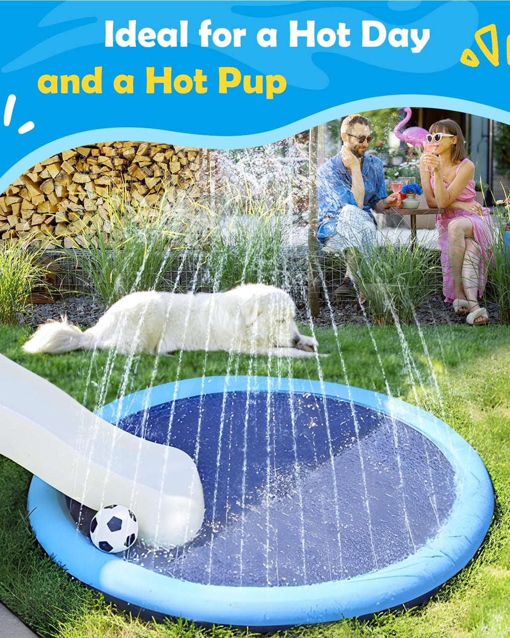 Dog Splash Pad 59" Anti-Slip Dog Pools for Large Dogs 0.58 Mm Thick Dog Sprinkler Water Toy