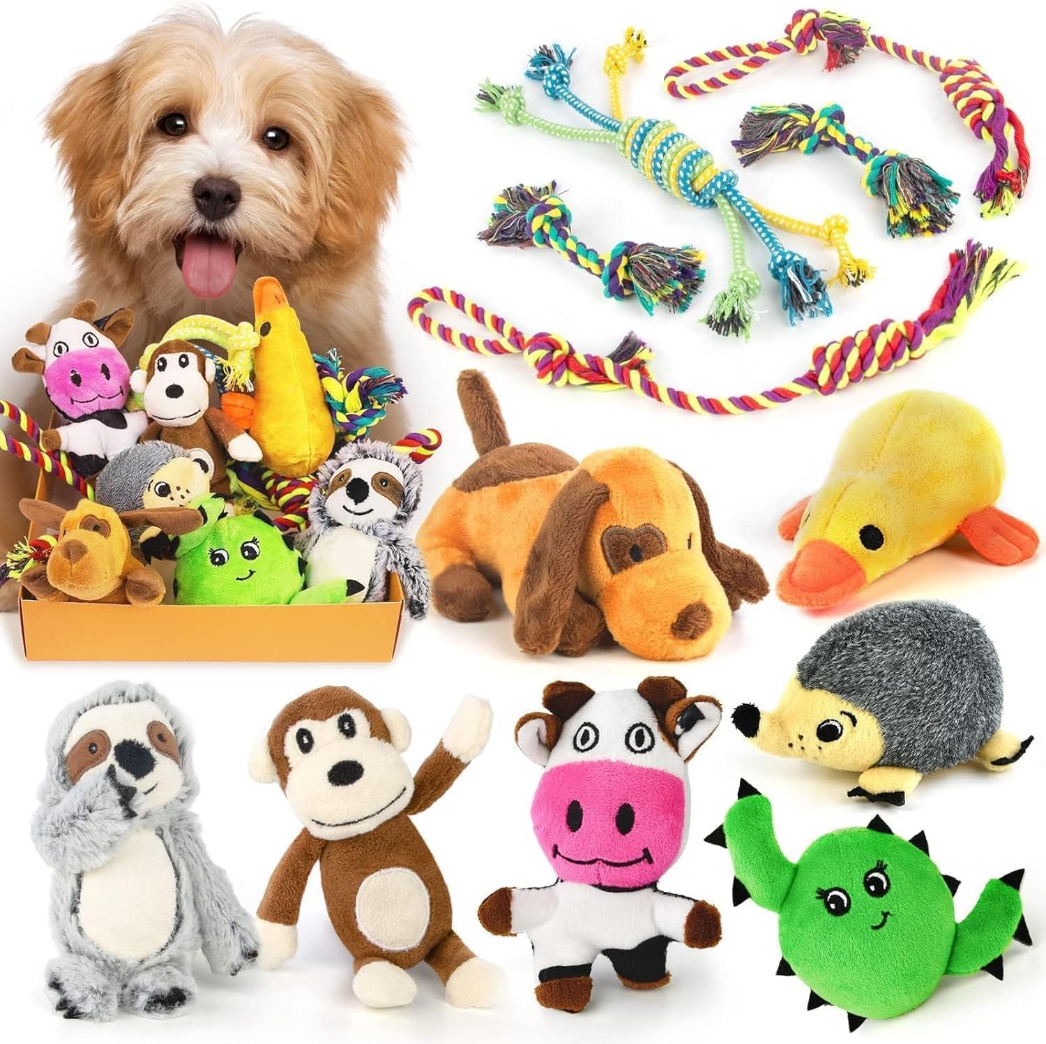 Squeaky Plush Dog Toy 6 Pack for Puppy, Small Stuffed Puppy Chew Dog Toys Bulk with Squeakers, Cute Soft Pet Toy for Small Medium Size Dogs