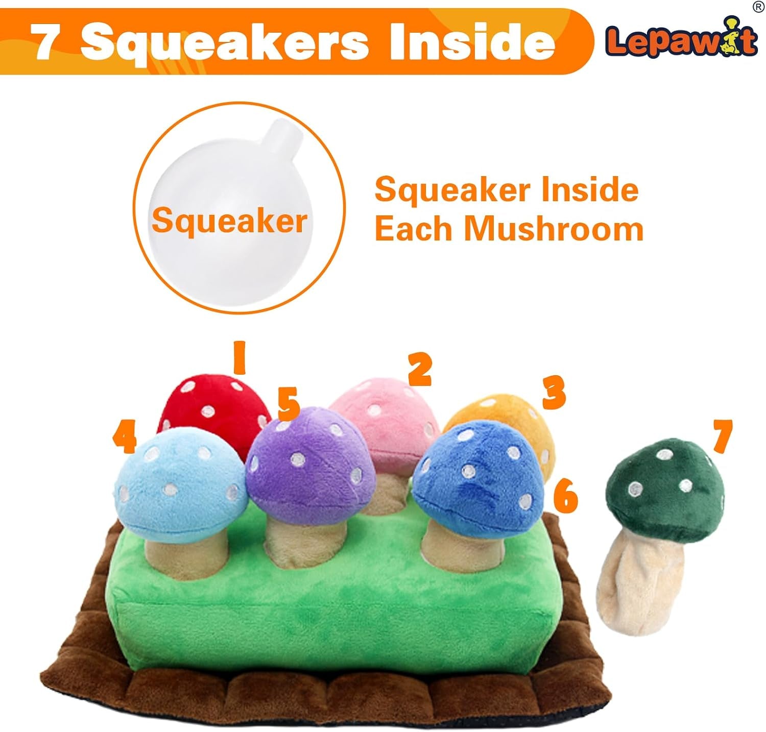 Hide and Seek Dog Toys, Squeaky Interactive Puzzle Dog Toys for Boredom and Stimulation, Dog Enrichment Toys for Small and Medium Dogs (Mushrooms, Pack of 7)
