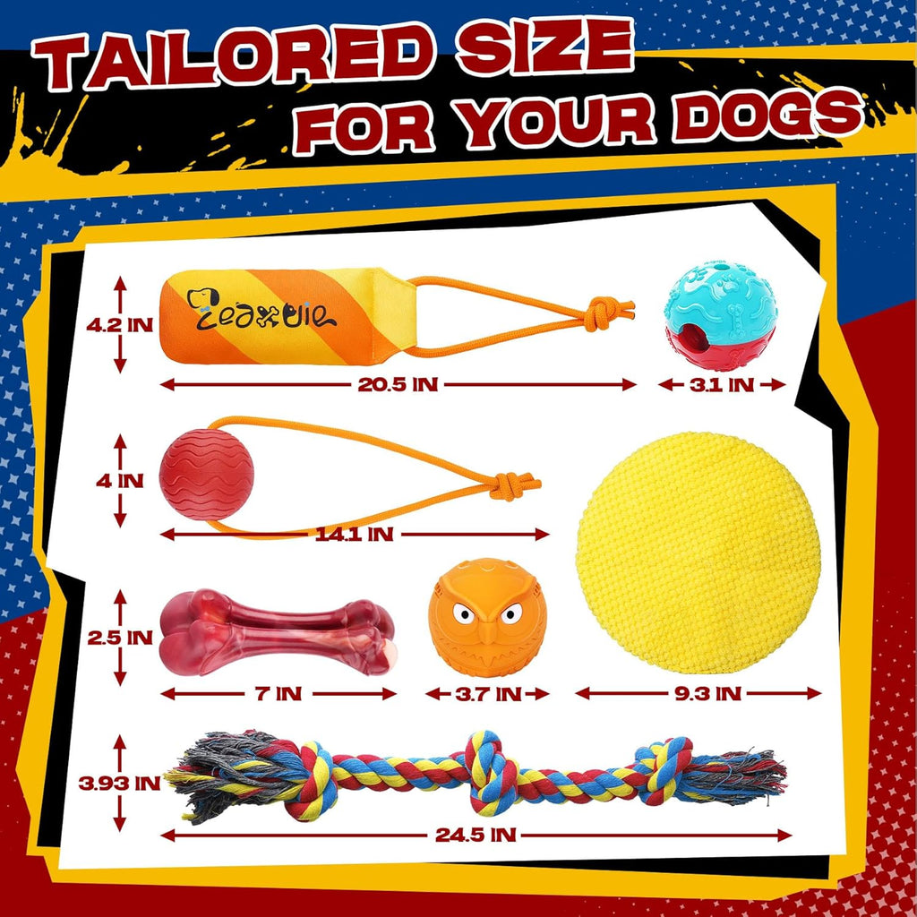 12 Pack Heavy Duty Various Dog Chew Toys Pack for Aggressive Chewers - Includes Large Rope Toys, Squeaky Toys & Indestructible Chew Bone for Medium, Large & X-Large Dogs (For Powerful Chewers)