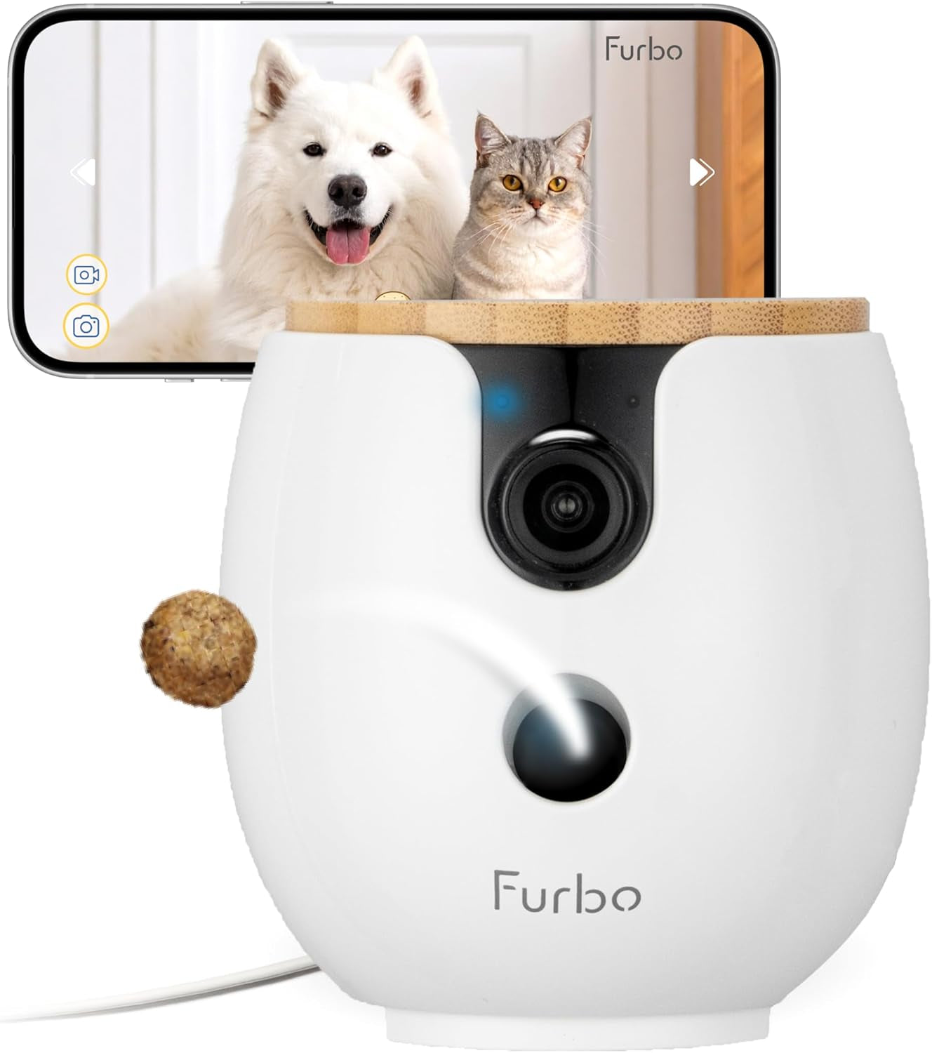 360° Dog Camera: Basic See, Talk & Toss Features, No AI Alerts, No Subscription Required, Pet Security Cam W/Barking Alerts, Rotating View, Treat Toss, 2-Way Audio, Smart Home Puppy Monitoring