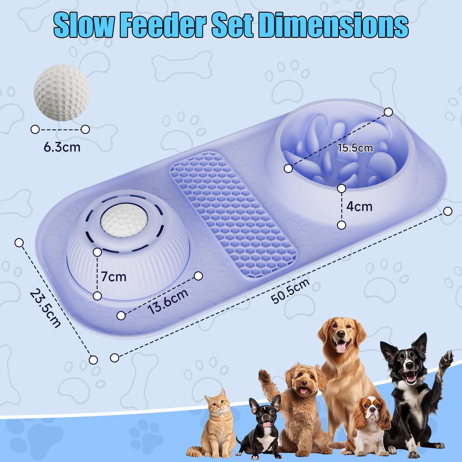 Dog Lick Bowl with Rolling Ball, 3 in 1 Slow Feeder Dog Bowls, Bone Broth Dog Licking Bowl with Lick Mat & Interactive Rolling Ball, Non-Slip Dog Enrichment Toy for Small Medium Large Breed