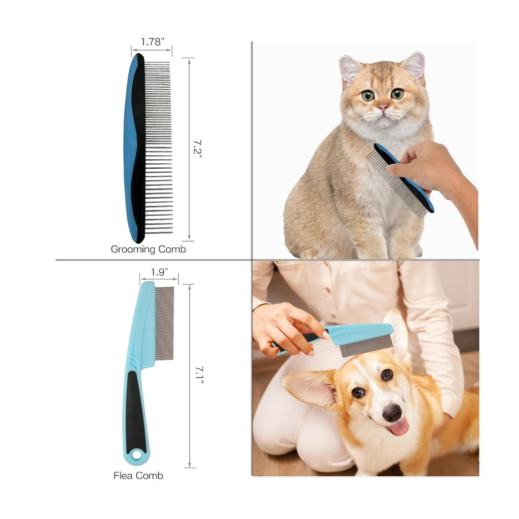 7‑In‑1 Pet Deshedding Tool, Dog Grooming Brush Set, Dog Brush Combo | Pet Deshedding Brush, Flea & Grooming Comb, Carpet & Bath Hair Remover
