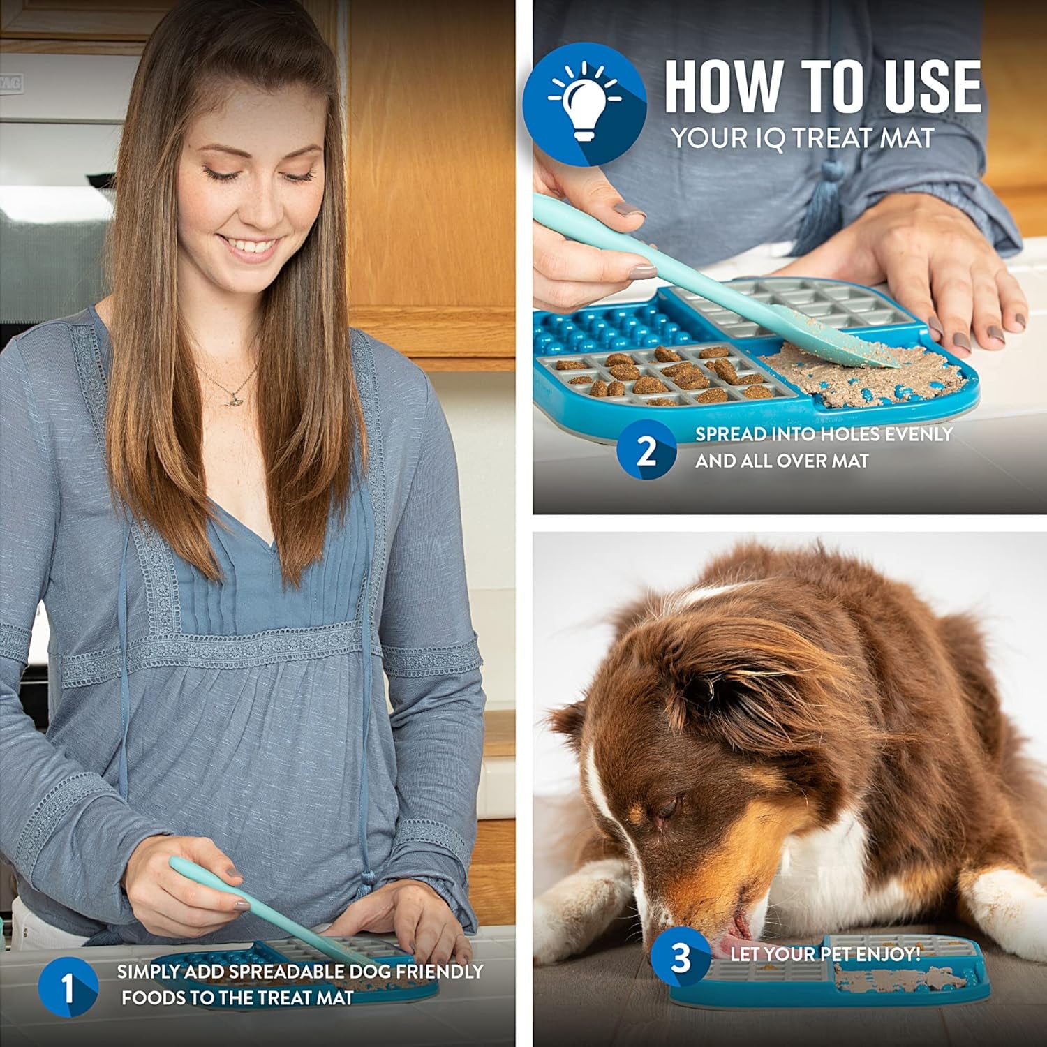 IQ Treat Lick Mat for Dogs & Cats, Slow Feeder Enrichment Toys | Alternative to Puzzle Bowls and Snuffle Play, Calming Activity Eases Boredom and Stress, Spread Soft Snacks on the Surface