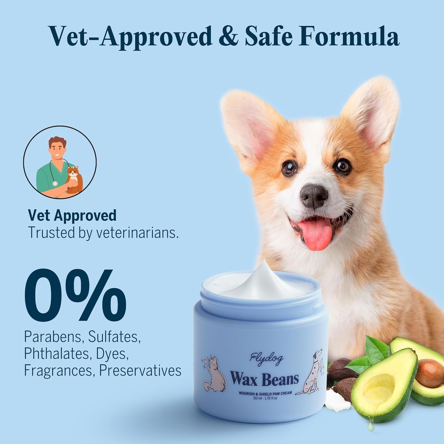Lick-Safe Dog Paw Cream – Non-Greasy Paw Pad and Nose Balm for Dogs, Fast-Absorbing Avocado Plant Formula, Winter Paw Balm for Outdoor Dry Cracked Pads & Snout (50Ml)