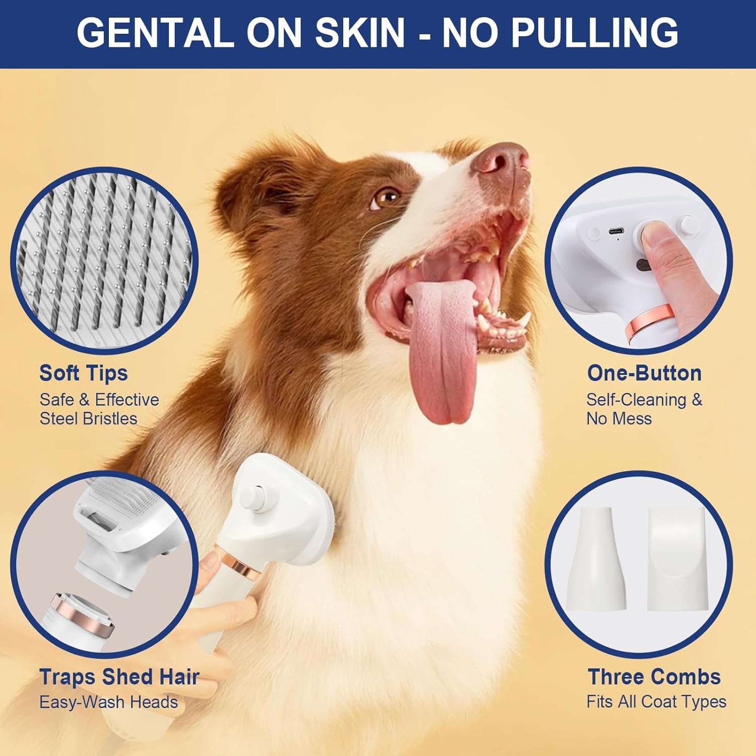3-In-1 Pet Hair Dryer Brush for Dogs & Cats Portable, Dog Hair Blower & Slicker Brush Adjustable Temp (Low/Middle/High), Overheat Protection