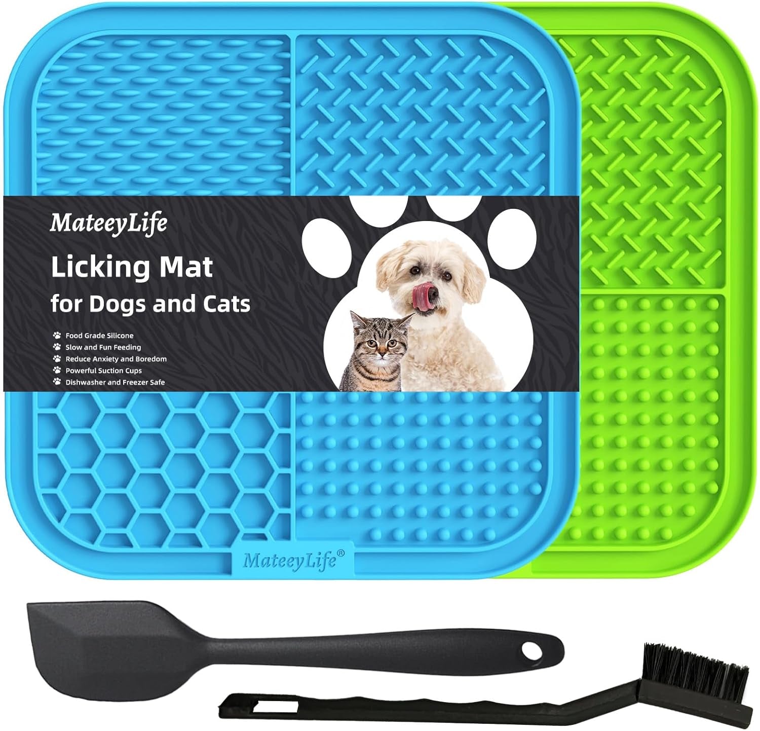 2PCS Small Lick Mat for Dogs and Cats, Licking Mats for Dog Anxiety Relief, Cat Peanut Butter Lick Pad for Boredom Reducer, Dog Treat Mat Perfect for Bathing Grooming Gray&Beige