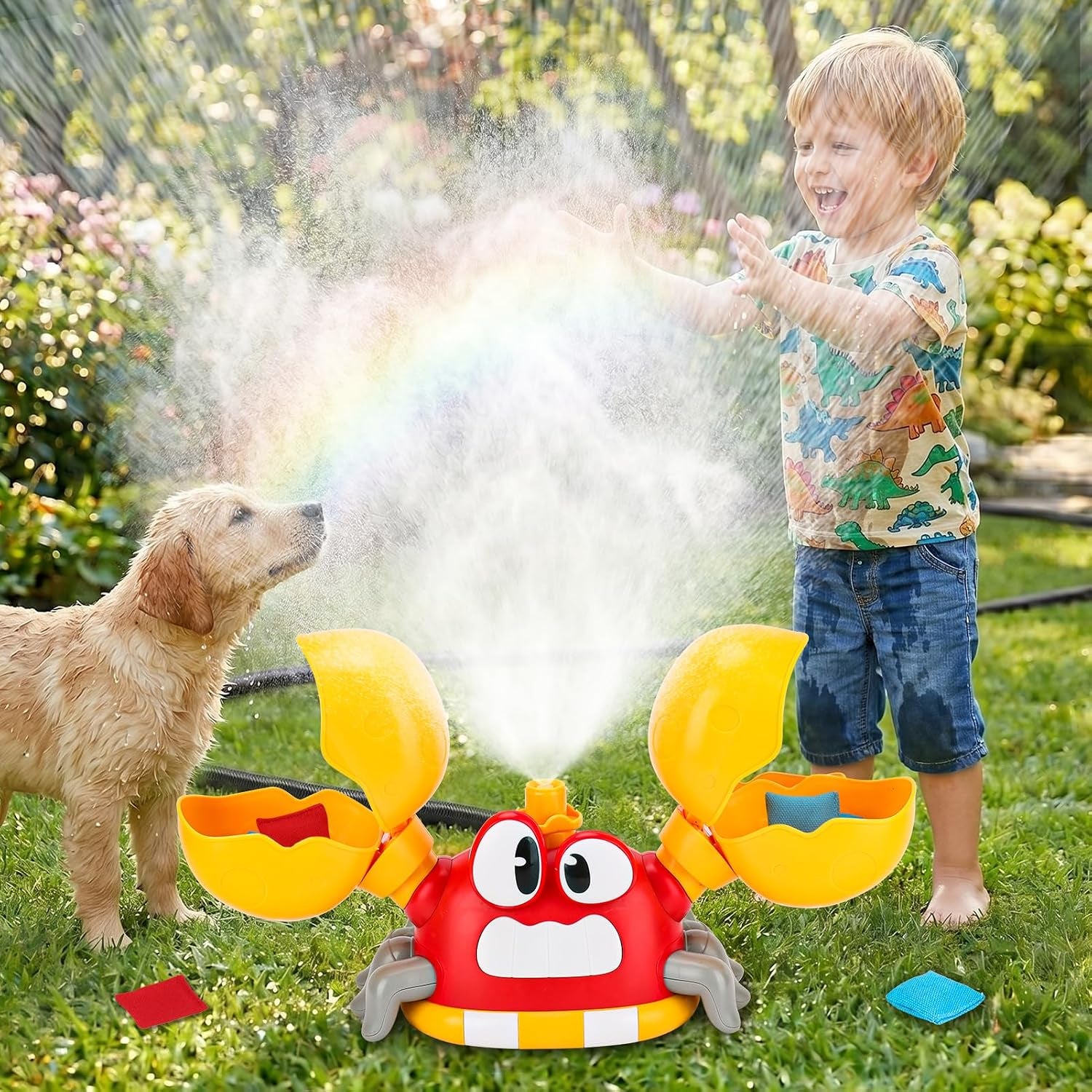 Water Sprinkler for Kids, Summer outside Water Toys Attached to Garden Hose with 3 Spray Patterns & 4 Bean Bags for Toss Game, Kids Sprinklers for Yard Lawn Pool Games for Age 4-12 Yr Old Boys Girls