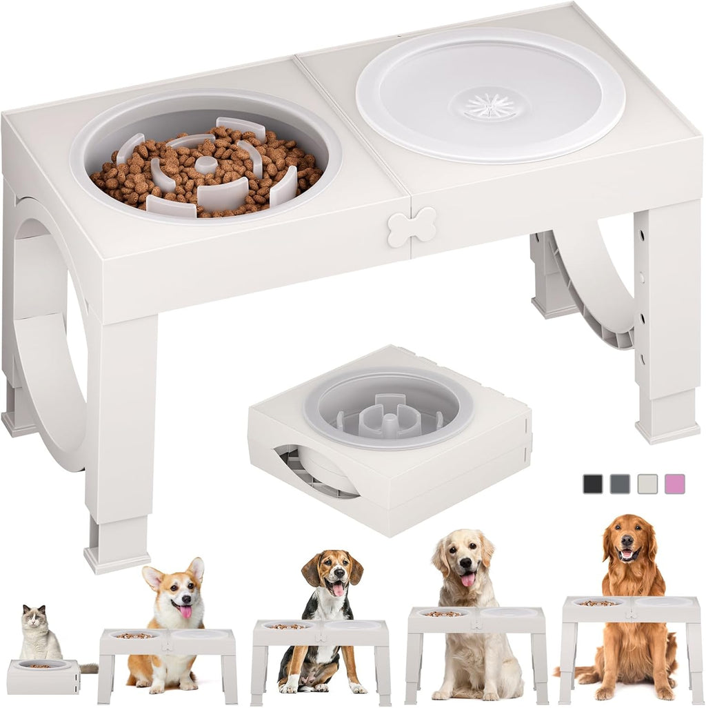 Elevated Dog Bowls Large Breed Raised Dogs Bowl Stand Large/Medium Sized Dog Slow Feeder Dogs Bowls Food Water Stands 5 Heights Adjustable 9/11/12/14In Pet Feeder Dish Station