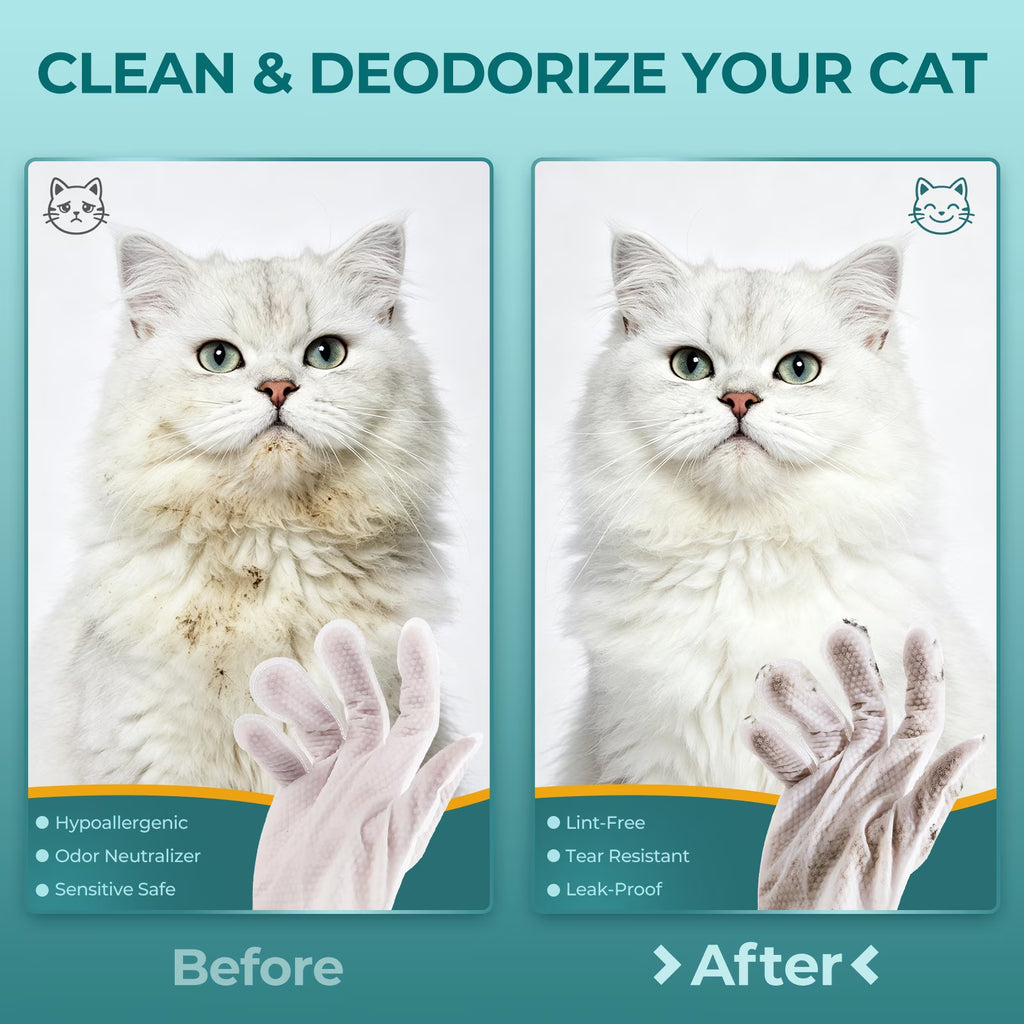 Dog Wipes Cleaning Deodorizing Glove Wipes for Dogs & Cats, 48 Pcs, Coconut Scent, Hypoallergenic Hydrating & Nourish Fur Pet Grooming Glove Wipes, Daily Care & Traveling
