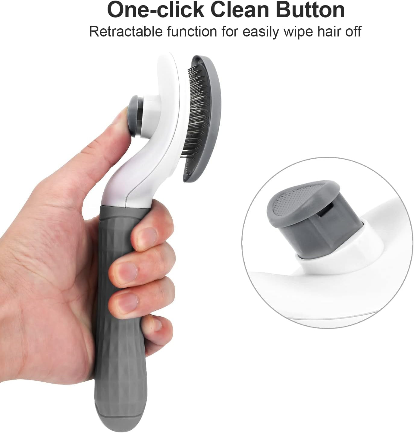 Cat Brush for Shedding, Skin Friendly Self-Clean Dog Slicker Brush | Removes Loose Undercoat, for Dogs Cats Rabbits Long & Short Hair, Pet Grooming Tool with Rounded Tips, Ergonomic Handle, Gray