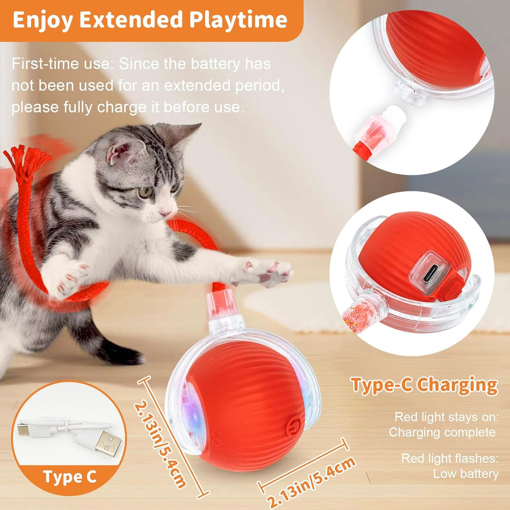 Interactive Cat Toys for Indoor Cats Smart Automatic Ball Rolling for Bored Kitten Pet Upgraded Speedy Moving Chase Dogs Toy Mothers Day Gifts Red