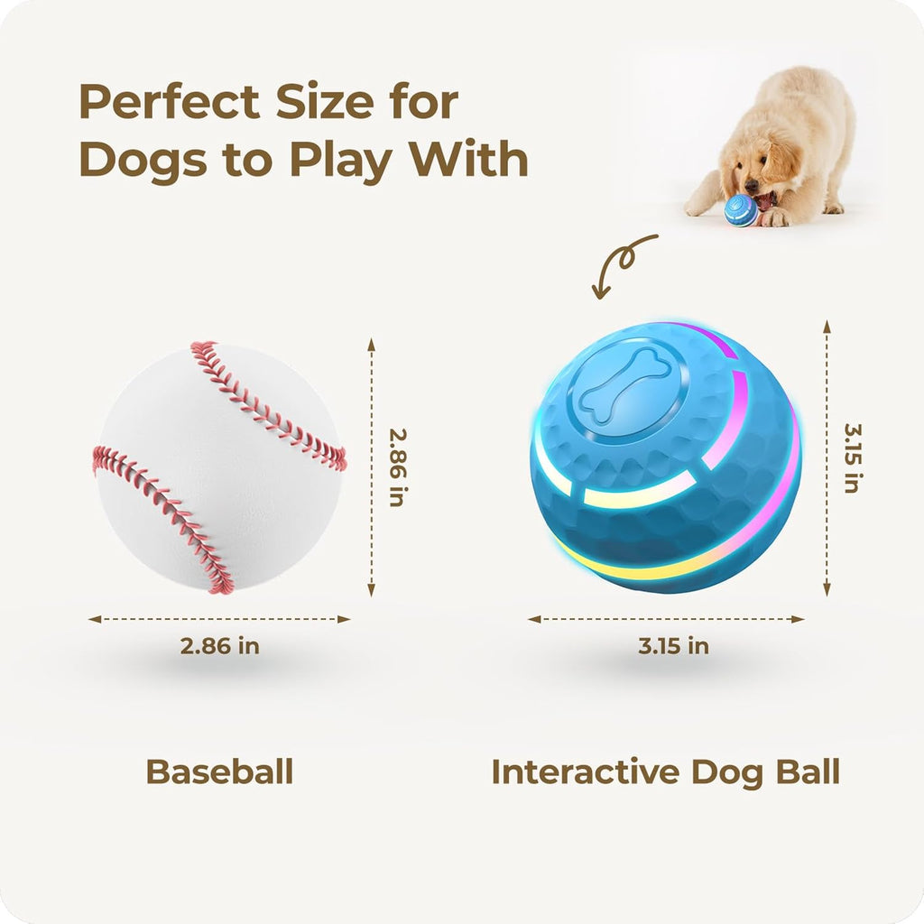 Interactive Dog Toys: Automatic Moving Dog Balls with LED Lights, Puppy Toy to Keep Them Busy, Shaky Dog Ball for Small,Medium,Large Dogs, Dog Toys for Aggressive Chewers,Rechargeable - (Blue)