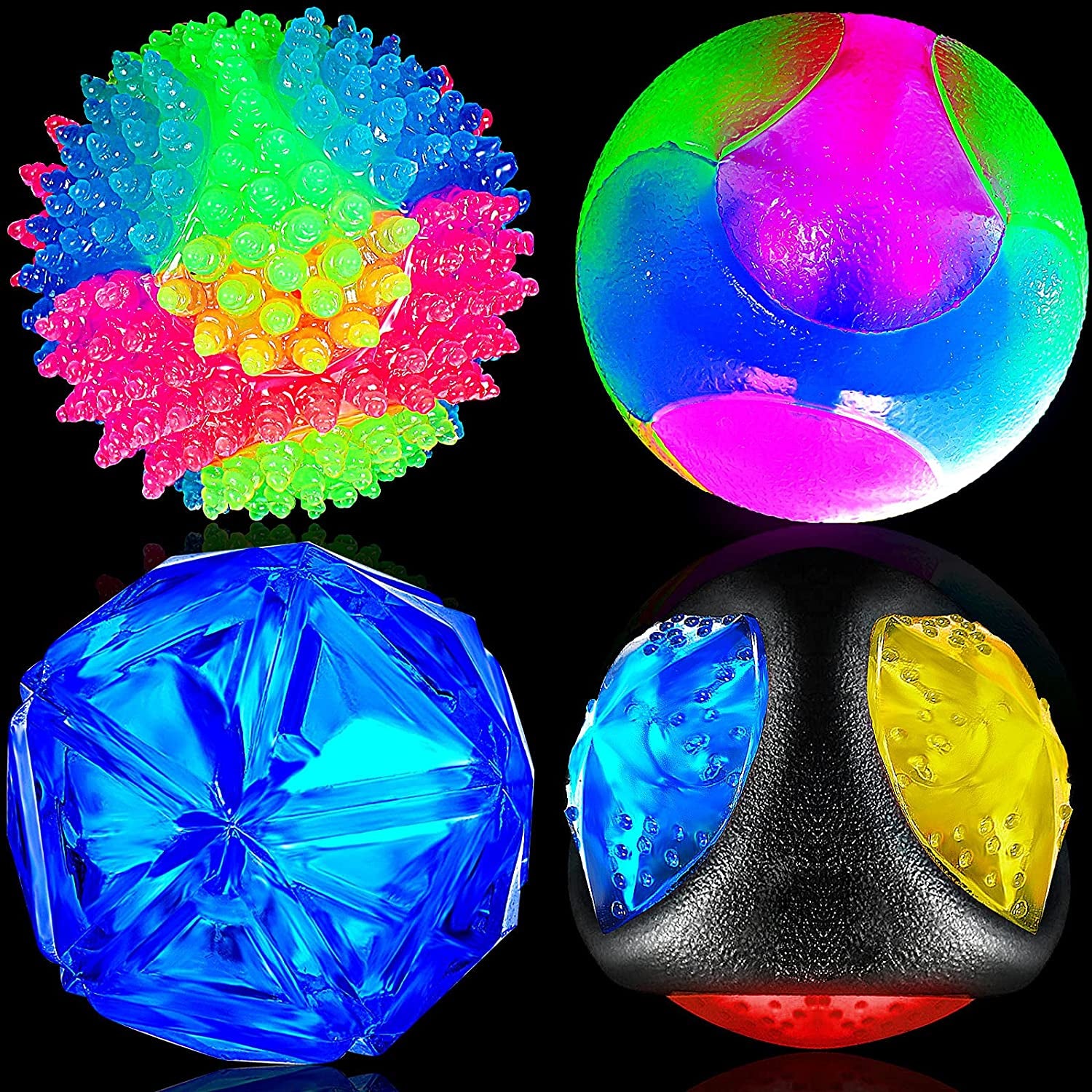 4 Pieces Light up Squeaky Dog Balls LED Flashing Light up Ball for Aggressive Chewers Glow in the Dark Flashing Ball Pet Squeaky Toy Bounce Activated Toy for Medium Small Dogs Gift