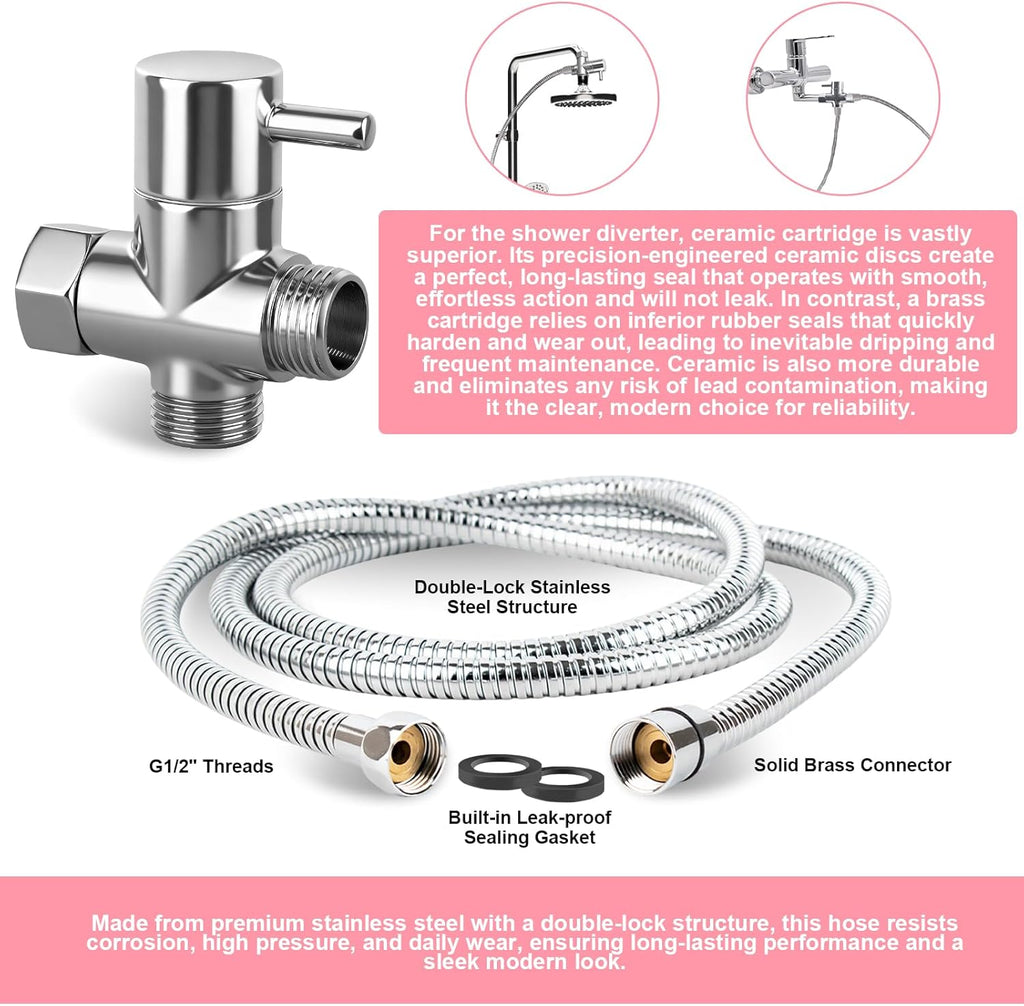 Dog Shower Attachment with 6.6FT Shower Hose, 8 Sprayer Modes Dog Washing Hose Attachment for Bathroom & Bathtub, Outdoor Use Dog Washing Kit with Pet Grooming Glove Shampoo Dispenser and Holder