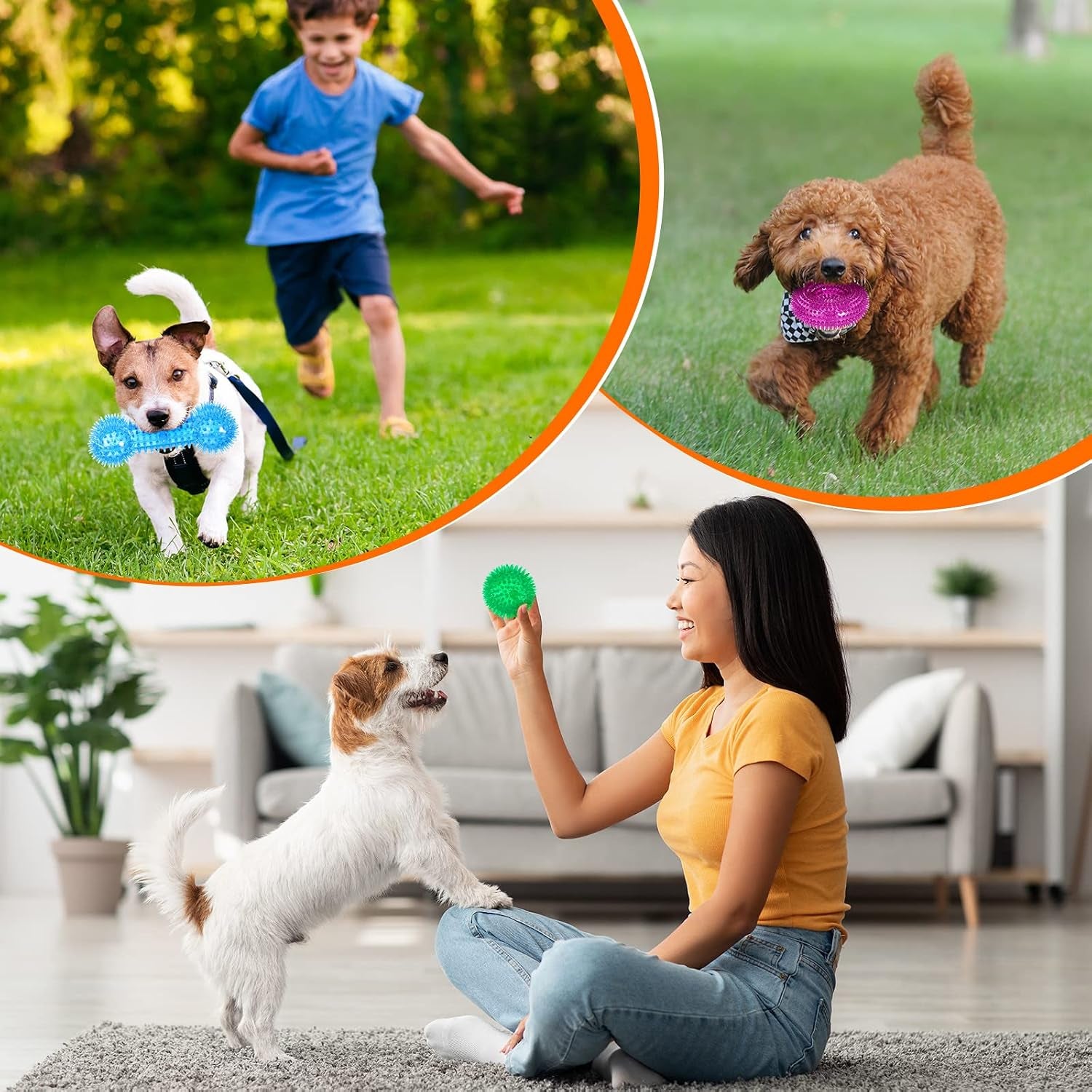 9 Pcs Dog Squeaky Toys Set, Gift for Dog Squeaky Balls Donut Bone Shape Teething Toys for Small Medium TPR Rubber Pet Chew for Training Fetching Teething