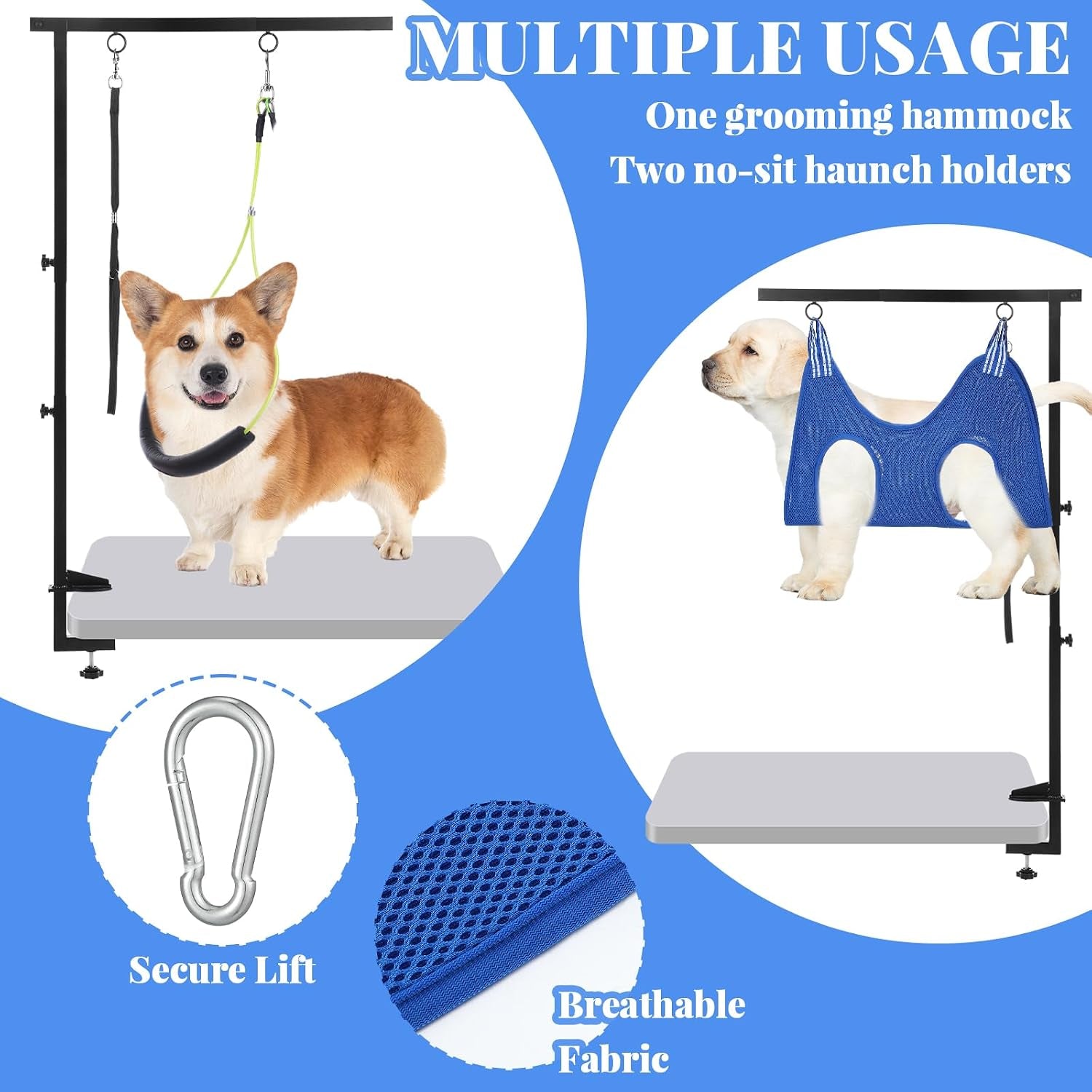 13 Pcs Adjustable Dog Grooming Arm with Clamps, Adjustable Height 27"-37", Pet Grooming Stand with Hammock and No-Sit Haunch Holders, Ideal Set for Small & Medium Dogs at Home or Salons